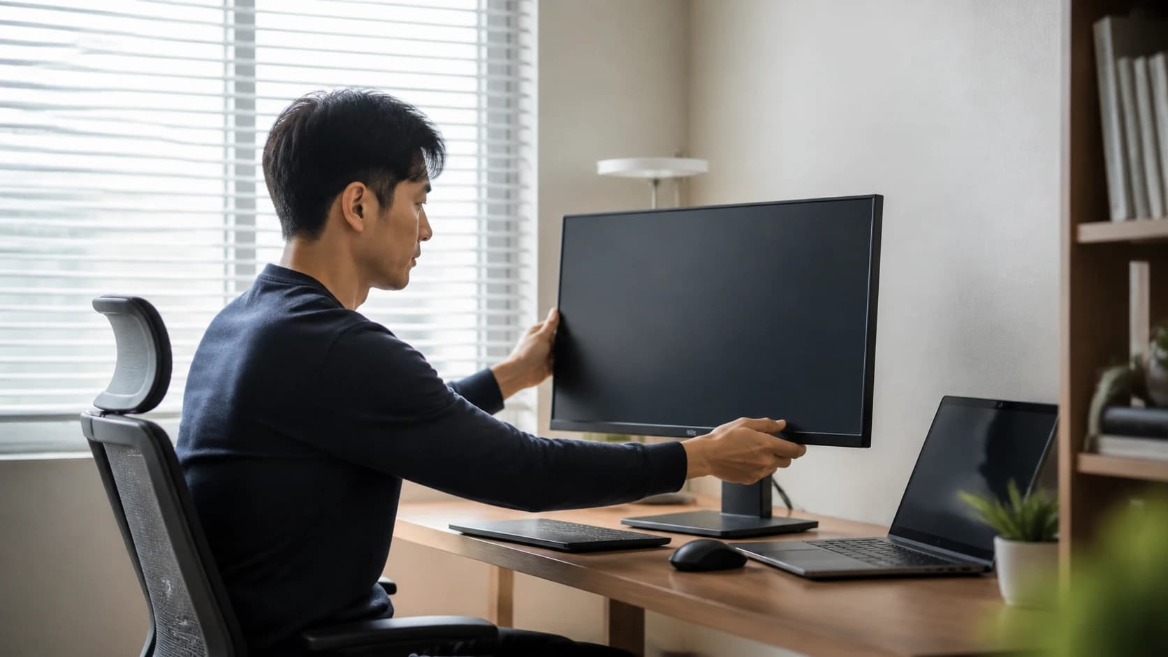 창문과 모니터 배치, 직접 반사, 밝기와 화면 관리 기준을 정리한 안내
