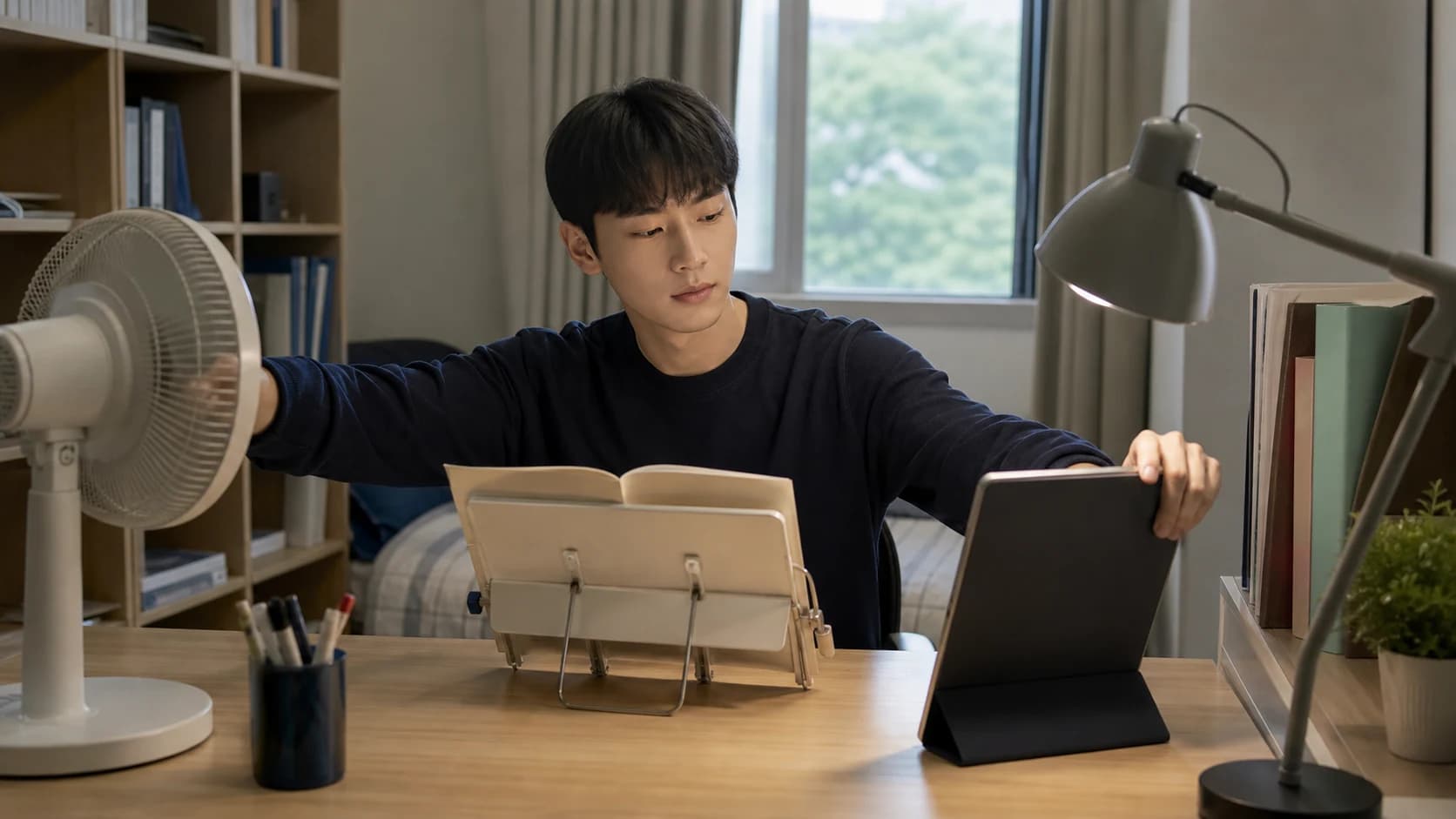공부 전 글자 크기와 자세, 책 받침, 반사광, 바람, 안경 도수를 확인하는 안내