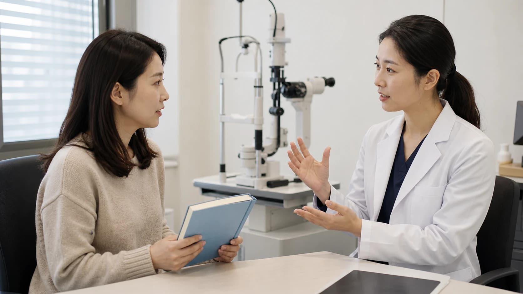 어린이에게 반복될 수 있는 한쪽 눈 가림과 고개 기울임, 눈 정렬, 가까이 보기, 두통, 거리 판단 행동을 정리한 안내