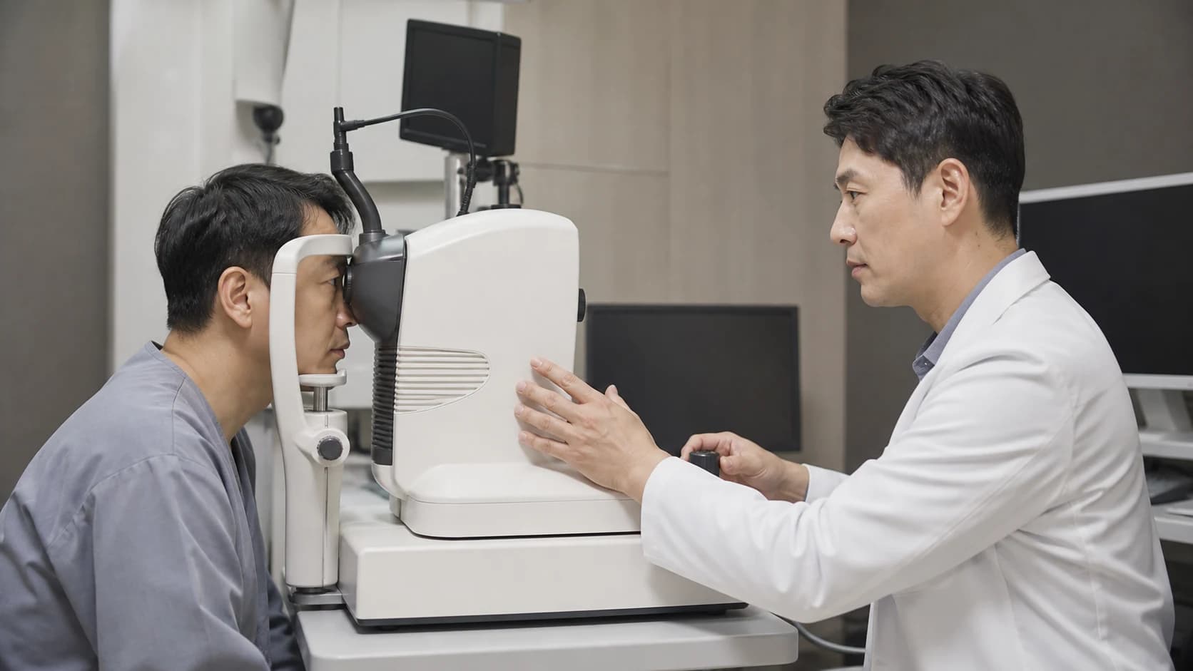 빛이 각막과 동공, 수정체를 지나 시신경유두가 아닌 중심 망막에 초점을 맺는 과정