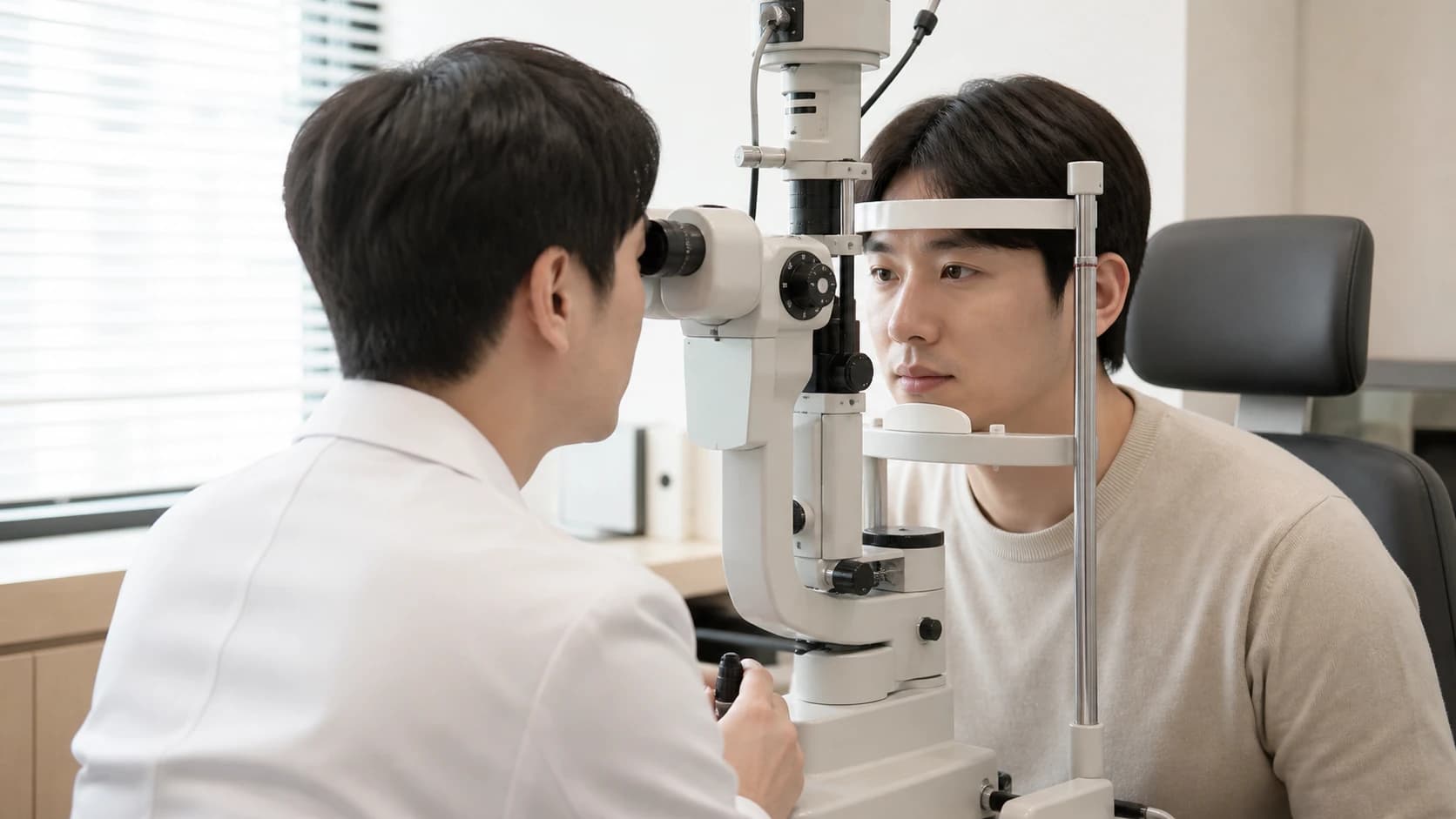 각막과 수정체, 망막, 시신경, 부분 교차와 중계를 거쳐 시각피질로 이어지는 시각 경로