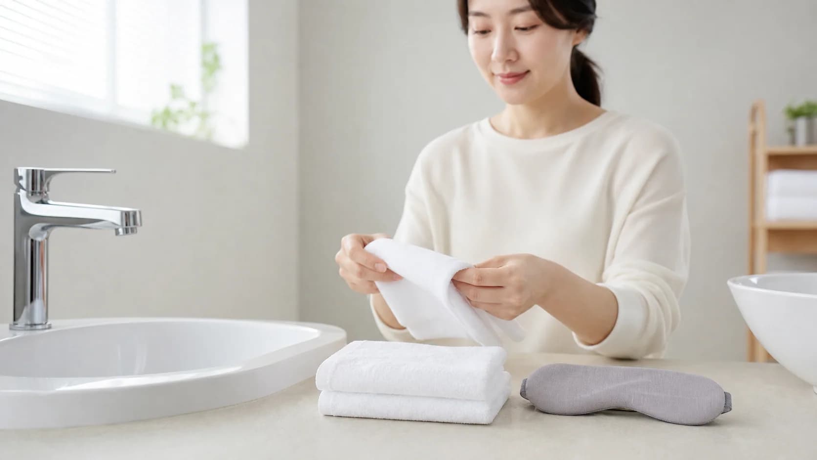 식재료 대신 세척 가능한 찜질팩과 깨끗한 무향 수건을 준비한 모습