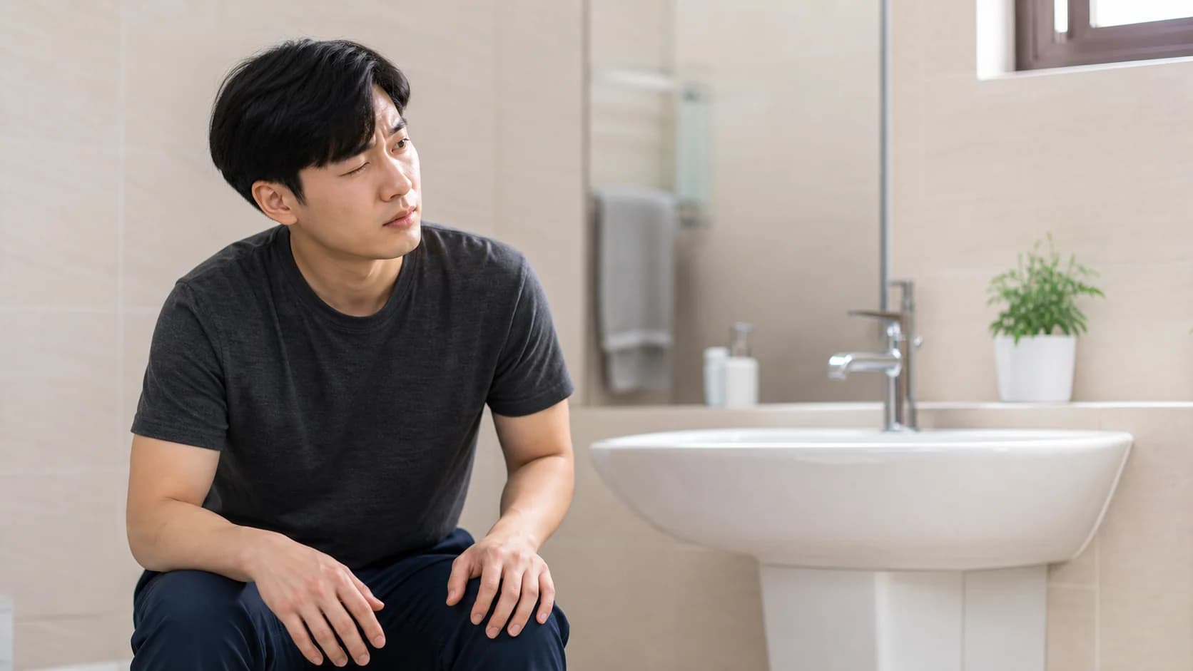 눈을 비비지 않고 양손을 얼굴에서 떼어 둔 모습