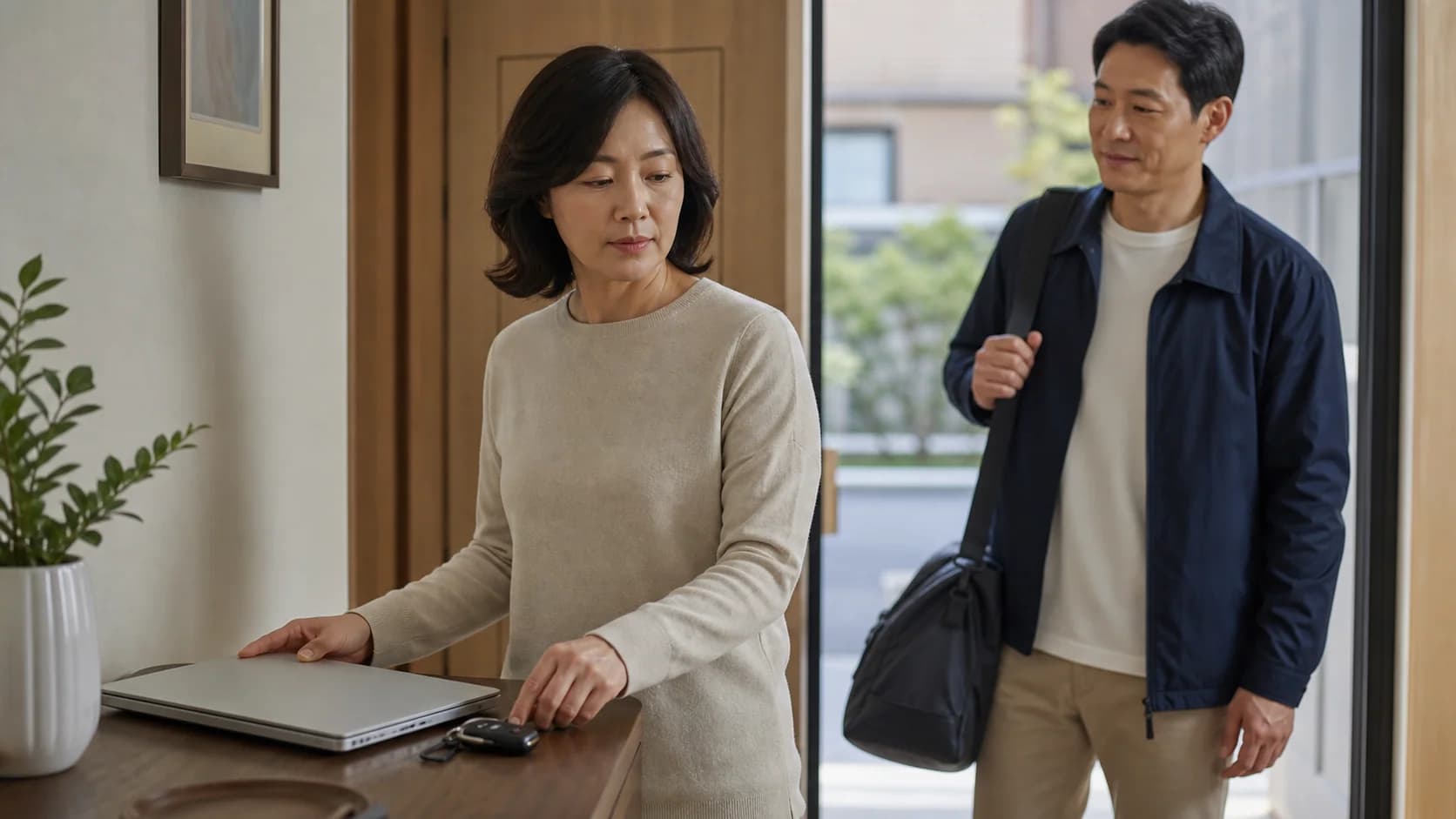 흐린 시야와 눈부심이 있을 때 운전과 화면 작업을 멈춘 모습
