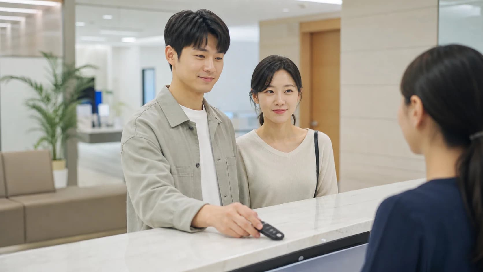 시력교정 수술 당일 직접 운전하지 않고 보호자 귀가를 준비하는 모습