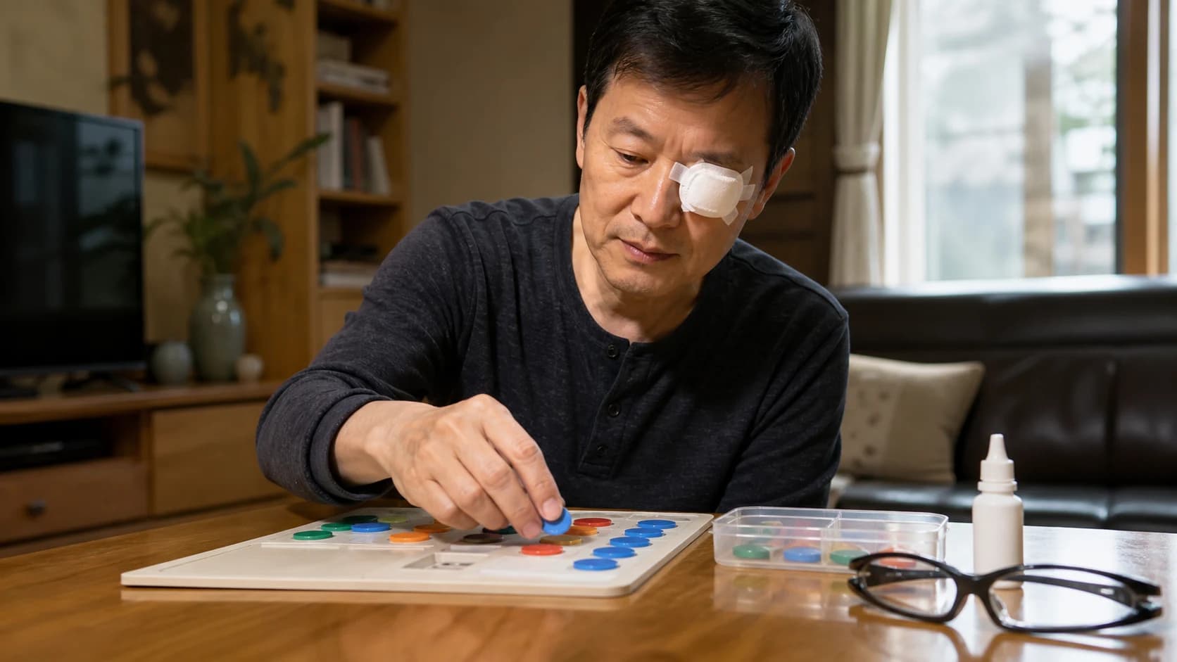 수술 뒤 개인 점안 지시를 따르며 증상 변화를 기록하는 안내