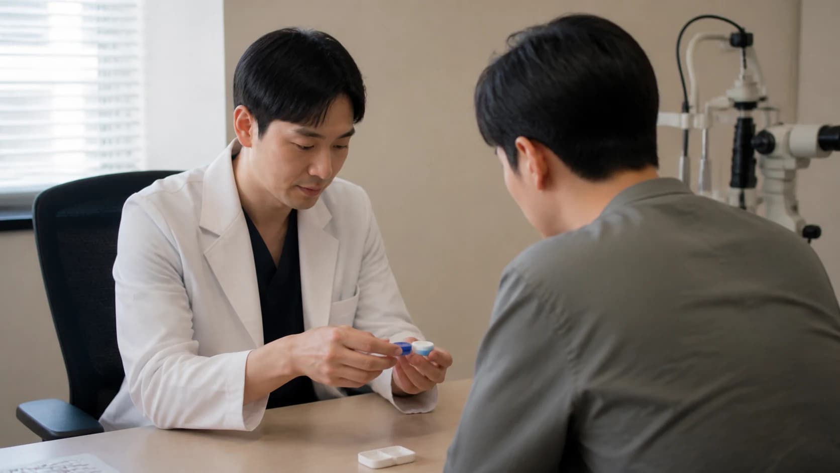 렌즈 종류와 착용 이력 및 검사 계획에 맞춰 중단 시작일을 확인하는 안내