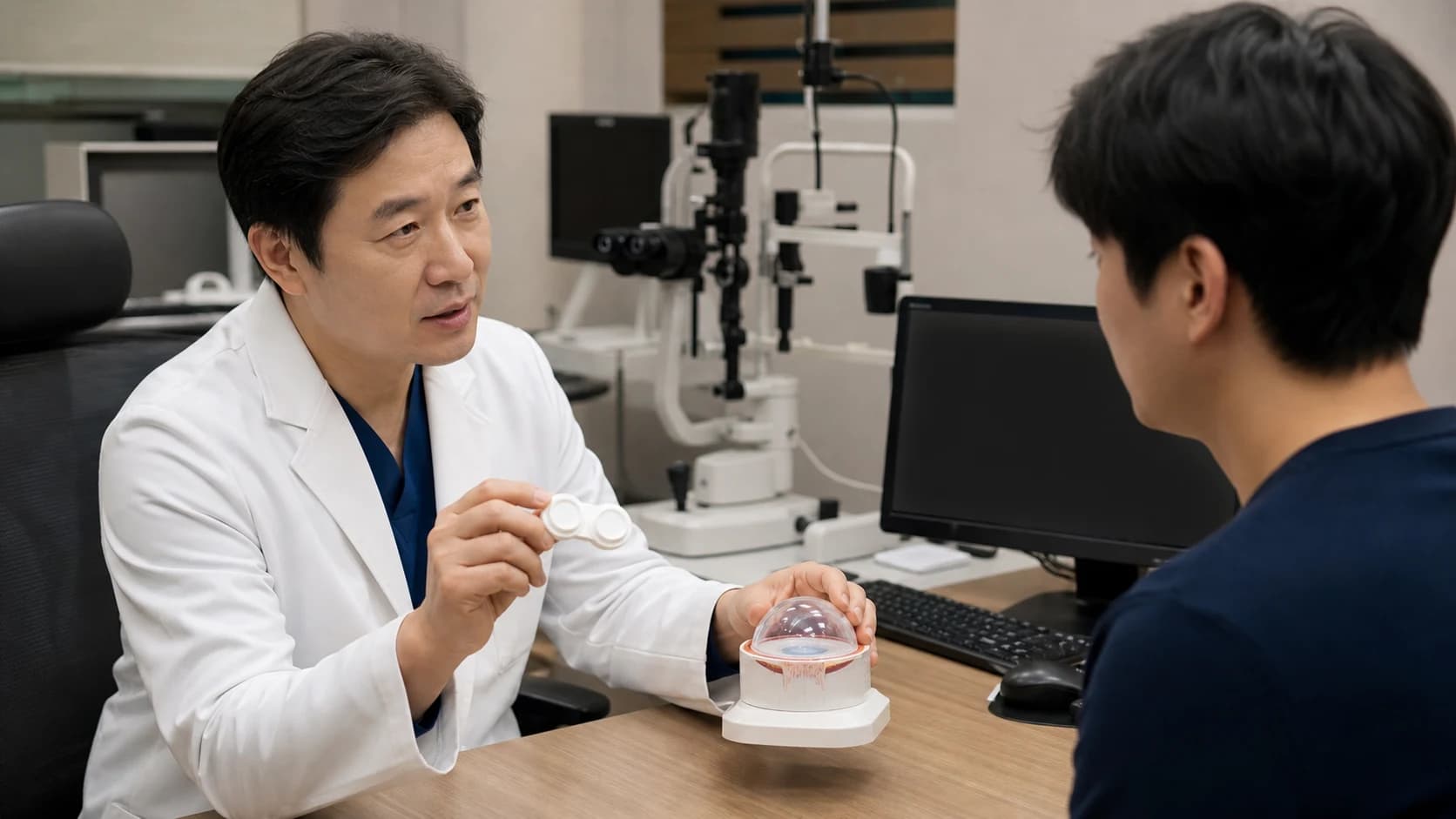 라섹의 치료용 보호렌즈와 스마일 계열의 미세 절개 관리를 구분하는 안내