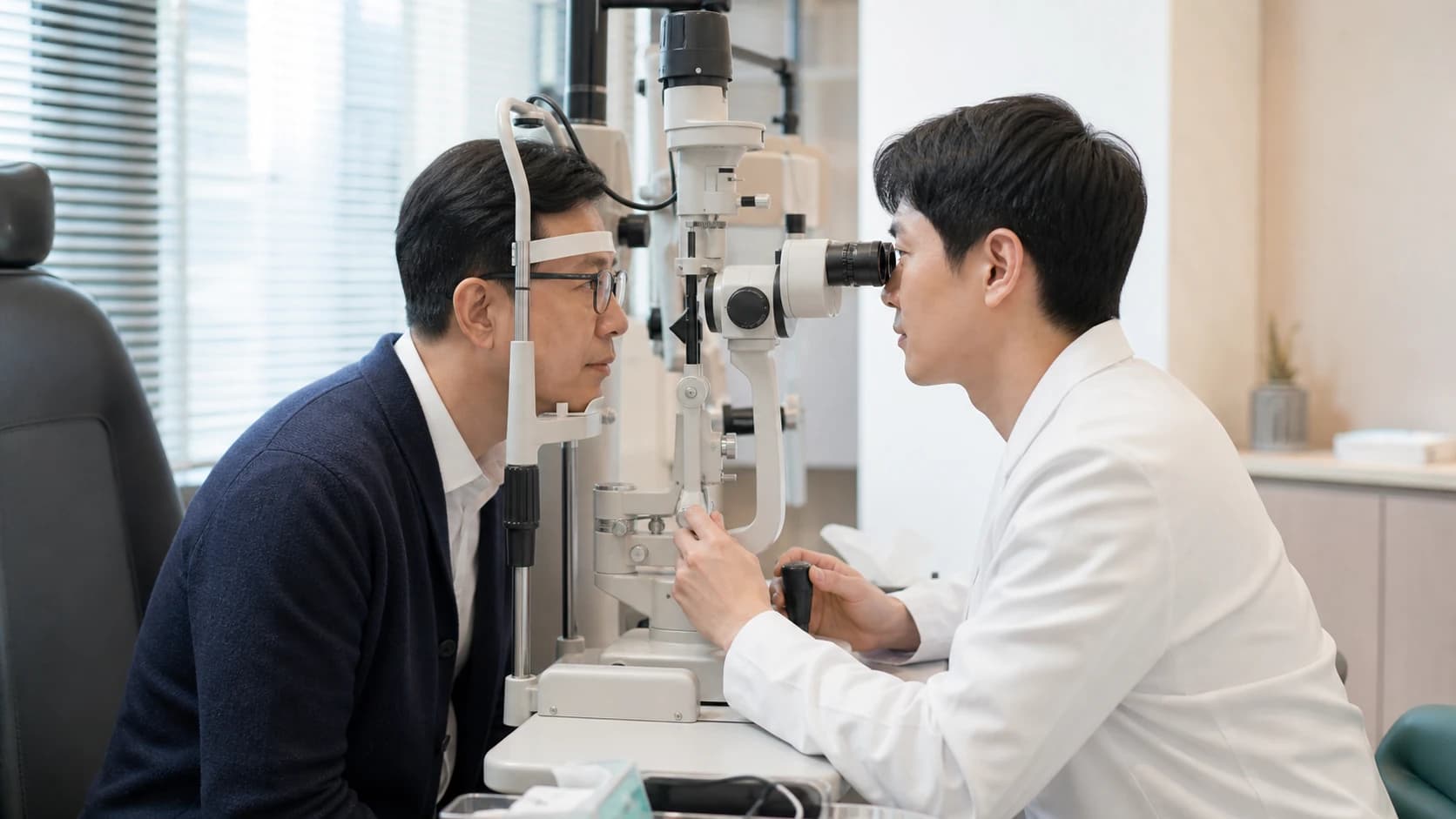 평소 안경을 쓴 채 같은 거리의 글자와 직선을 오른쪽·왼쪽 눈으로 따로 확인하는 순서