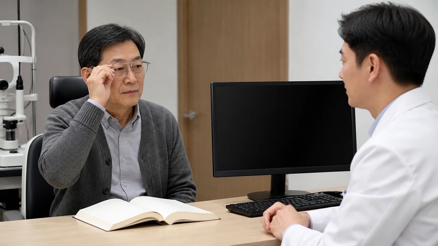 독서용 사무용 다초점 안경의 사용 구역과 적응 재확인 조건을 비교한 안내