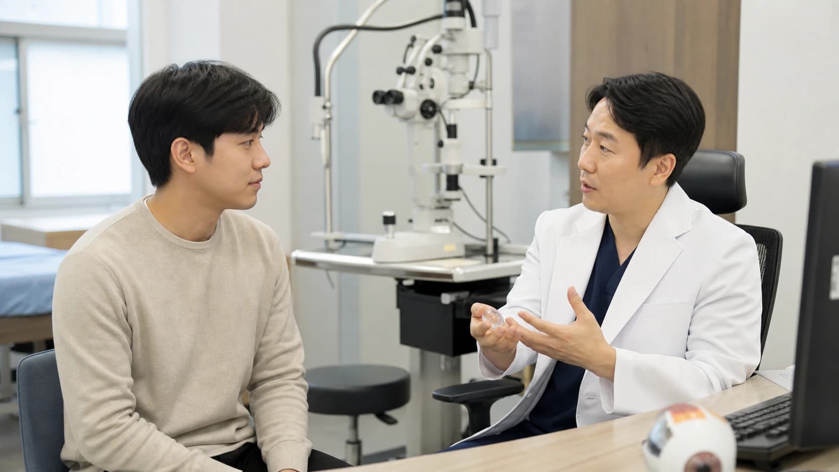 현재 도수와 최근 변화 이력 및 검사 당일 상태를 함께 확인하는 도해