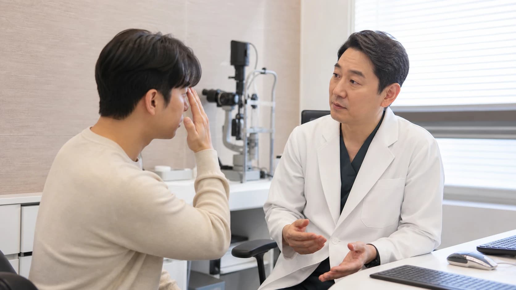 갑작스러운 시력 변화와 동반 신호 및 망막 경고를 나누는 도해