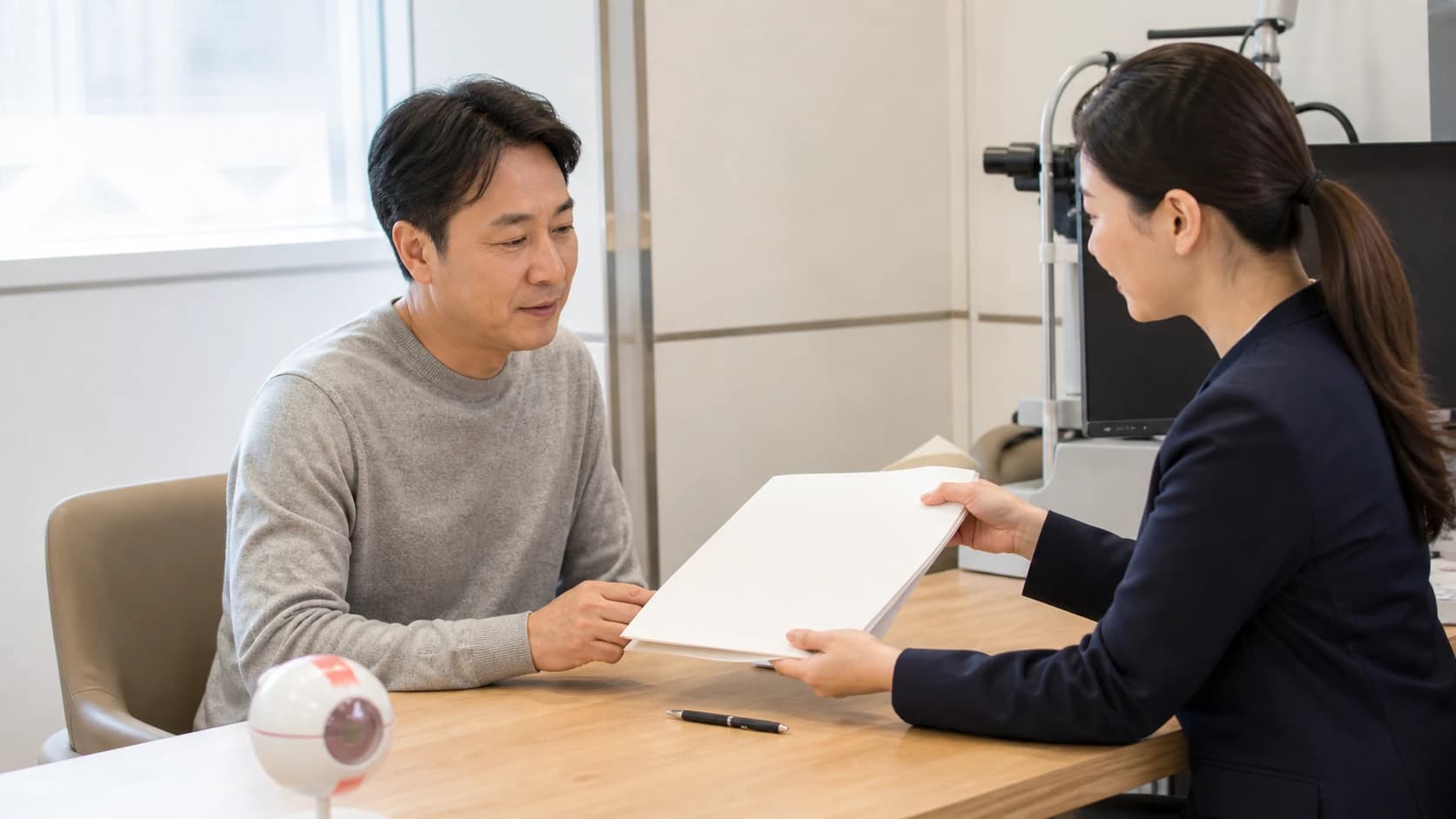 노안 진료 견적의 한쪽 양쪽 기준과 포함 별도 변경 항목을 맞추는 도해