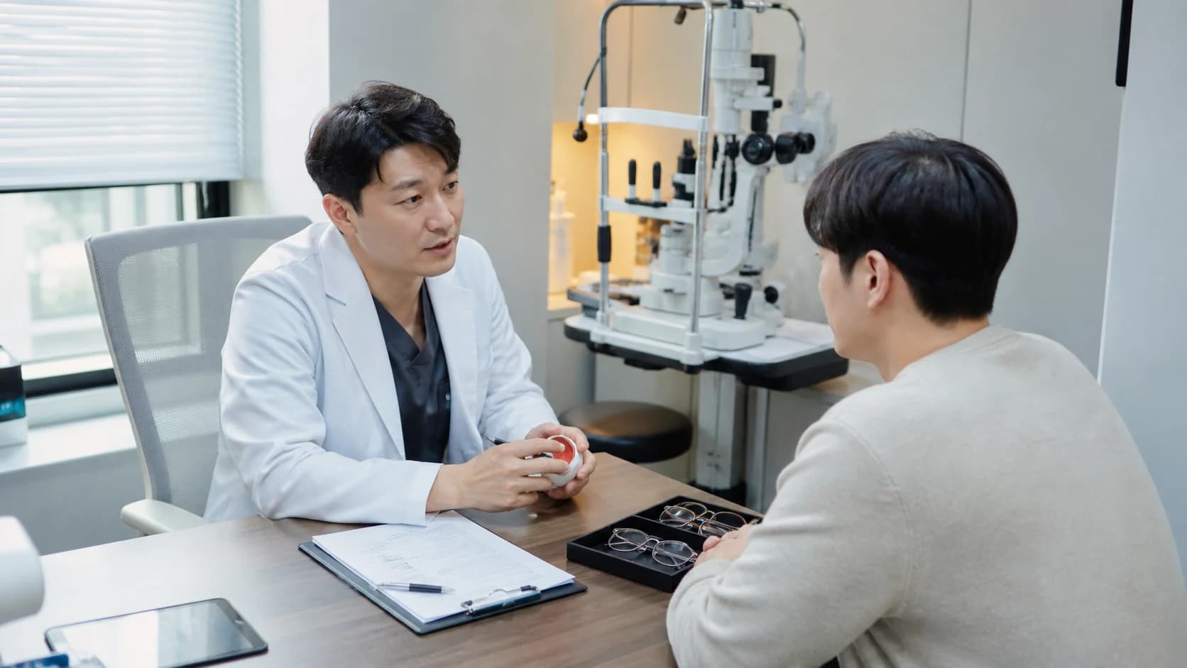 예약 전 검사 당일 상담 뒤 항목을 한 장에 기록하는 라식검진표