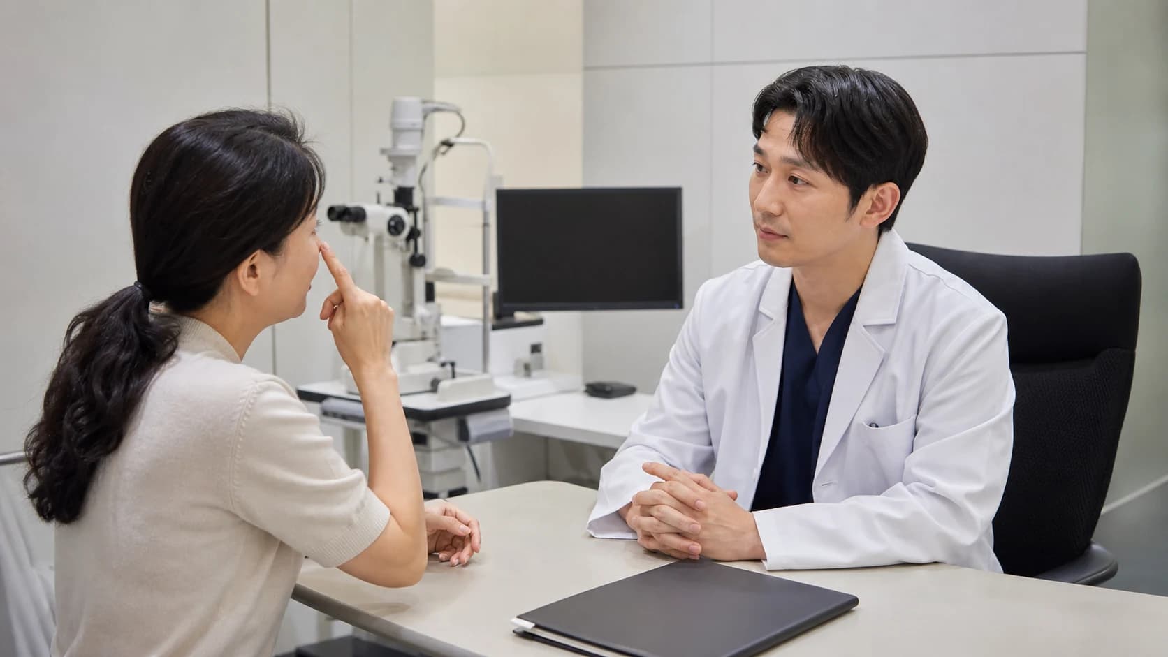 안압 수정체 망막 시신경과 이전 눈 질환 및 새 증상 확인 기준