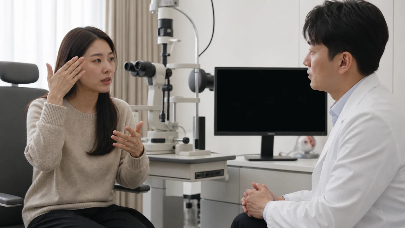 나안 교정시력 눈별 거리별 시력 조건을 건조 빛 번짐 후광 복시 저대비와 생활 영향에서 분리한 표
