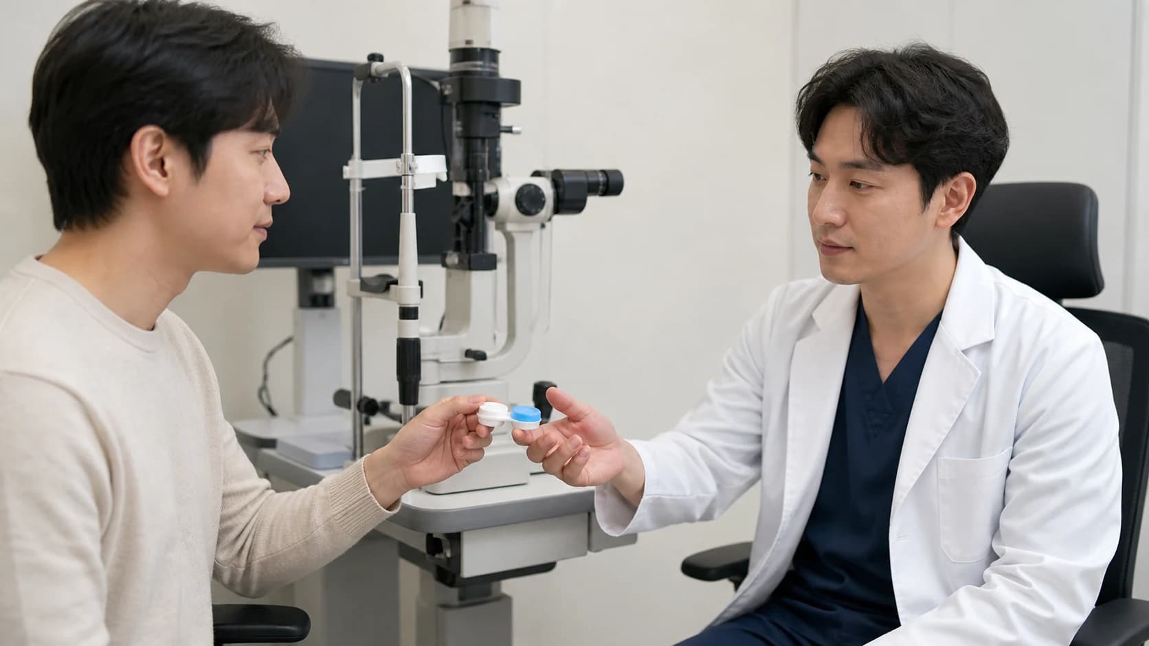 검사 전 렌즈 정보와 착용 이력과 검사 목적에 맞춘 중단 계획