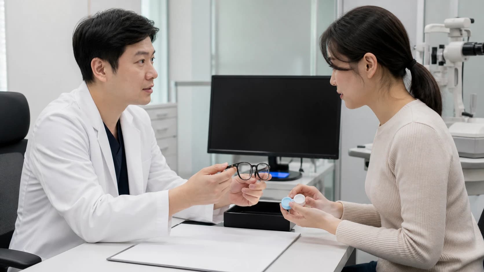 안경과 토릭 렌즈의 처방 제품 사용 조건을 구분한 표