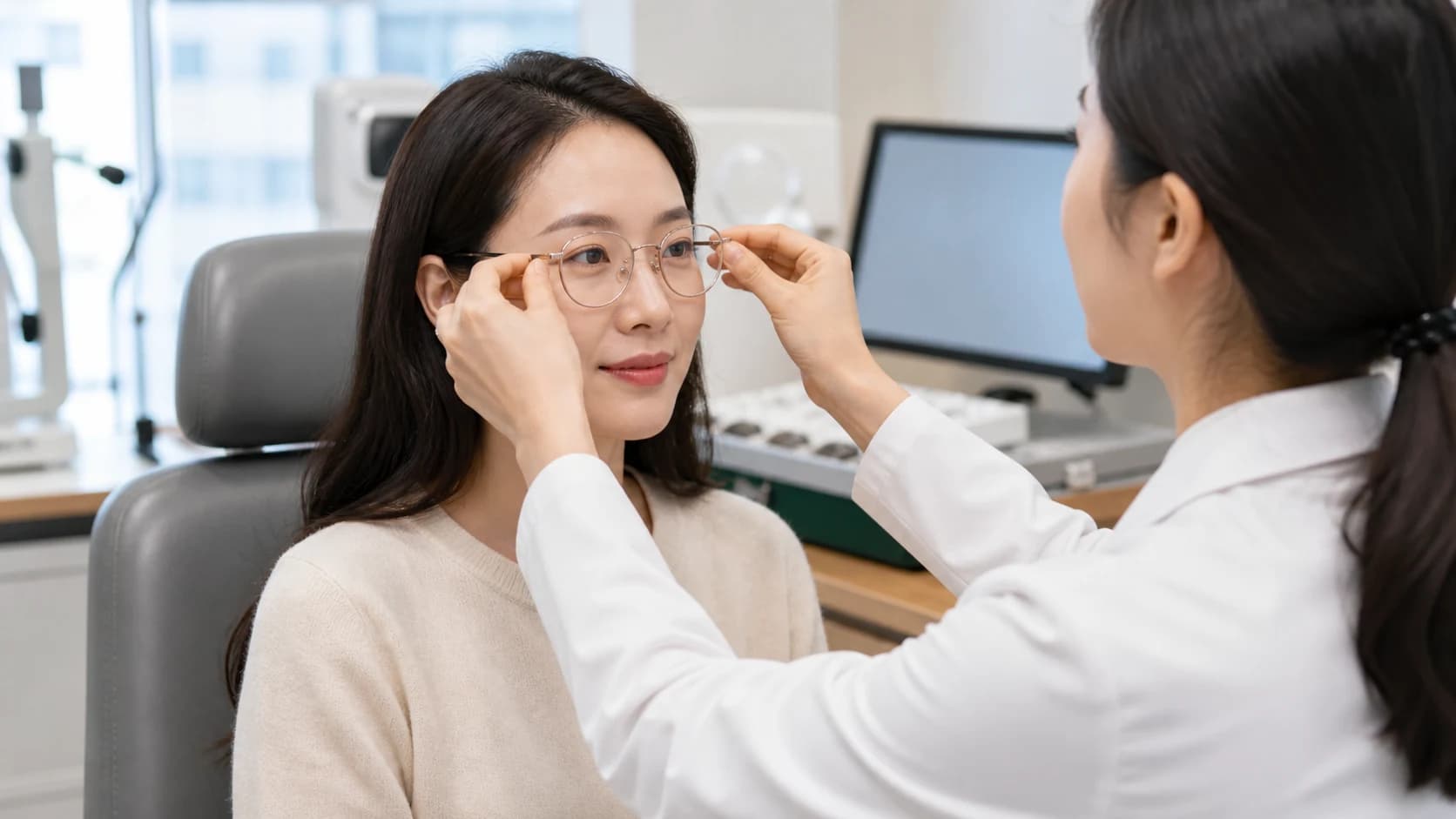 검사 뒤 안경이나 콘택트렌즈로 생활 목표를 충족한 비수술 경로 기록