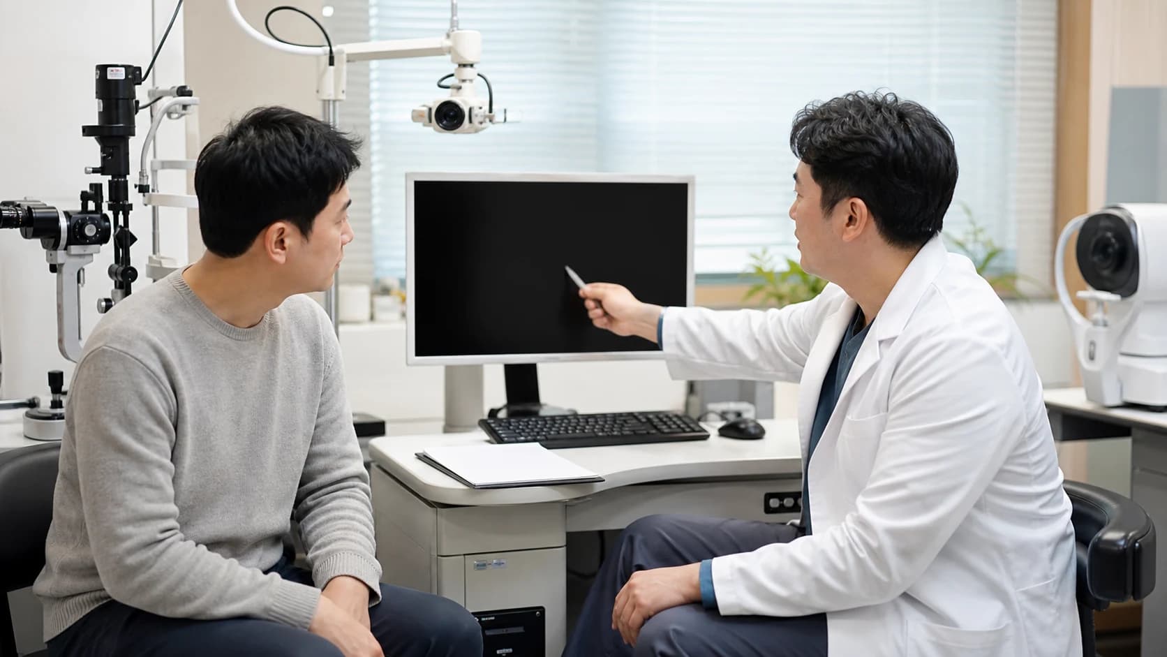 남은 임상 질문에 따라 시야 영상 각막 측정 중 필요한 검사만 고르는 정보 도해