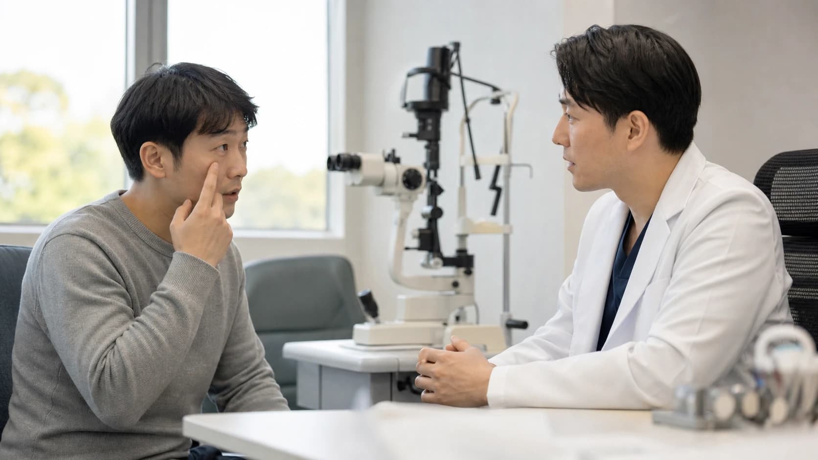 갑작스러운 시야 변화와 오래된 불편을 서로 다른 진료 경로로 분류하는 접수 장면