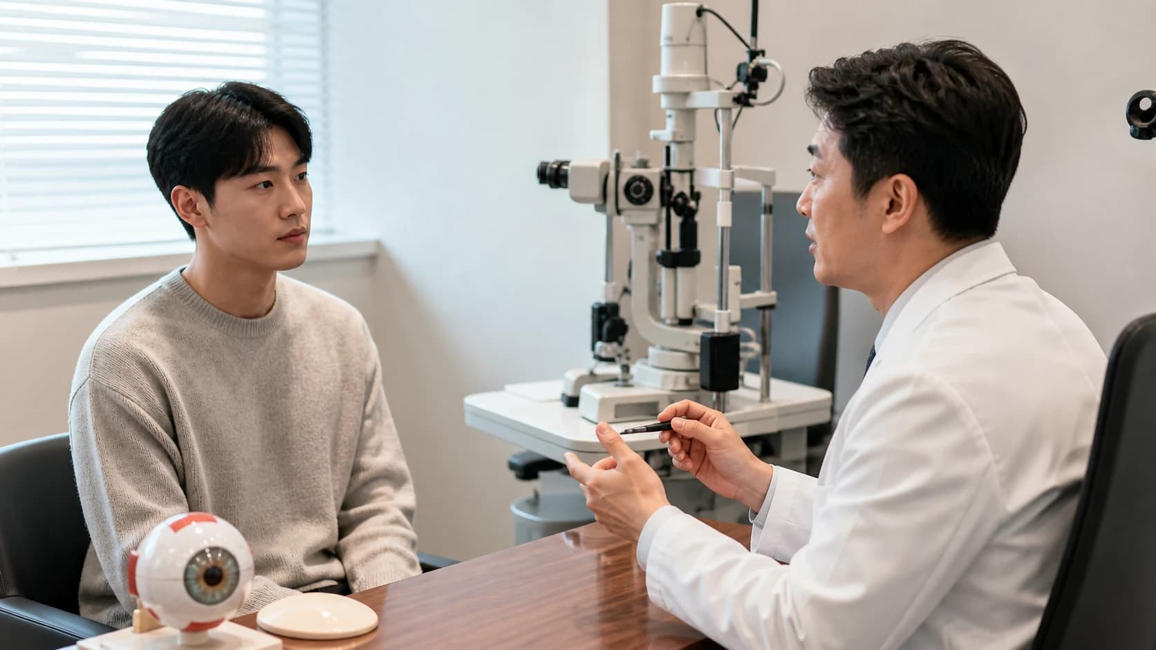 경과 방문에서 상처 시력 증상 처방과 활동 제한을 다시 평가하는 정보 도해