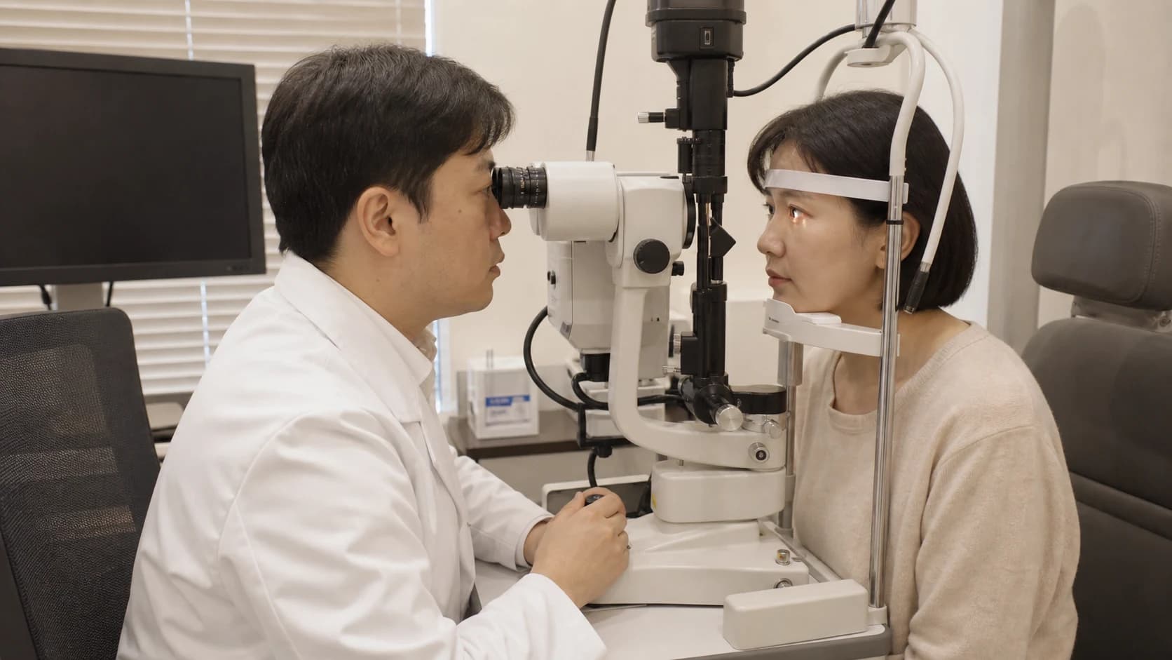 앞눈 수정체 망막 시신경과 긴급 질환 평가 경로를 분리한 정보 도해