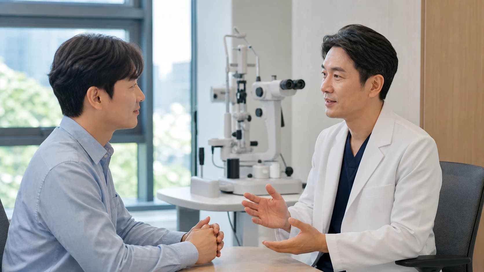 스마일라식 검사 결과를 진행 재검 추가평가 대안 보류로 나눈 정보 도해