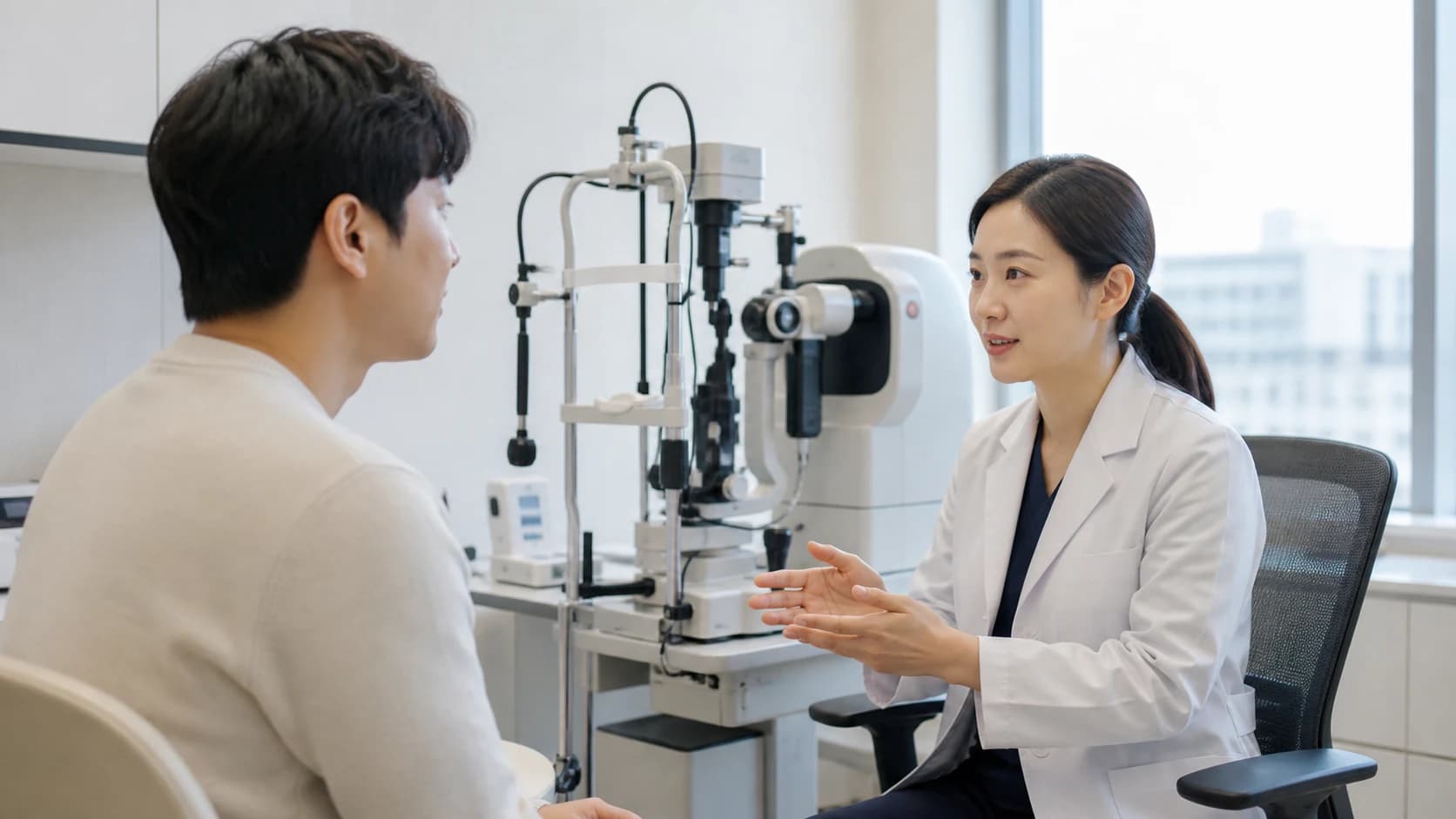 통증·시야·충혈·분비물·빛 민감의 악화 방향과 연락 경로를 확인하는 표