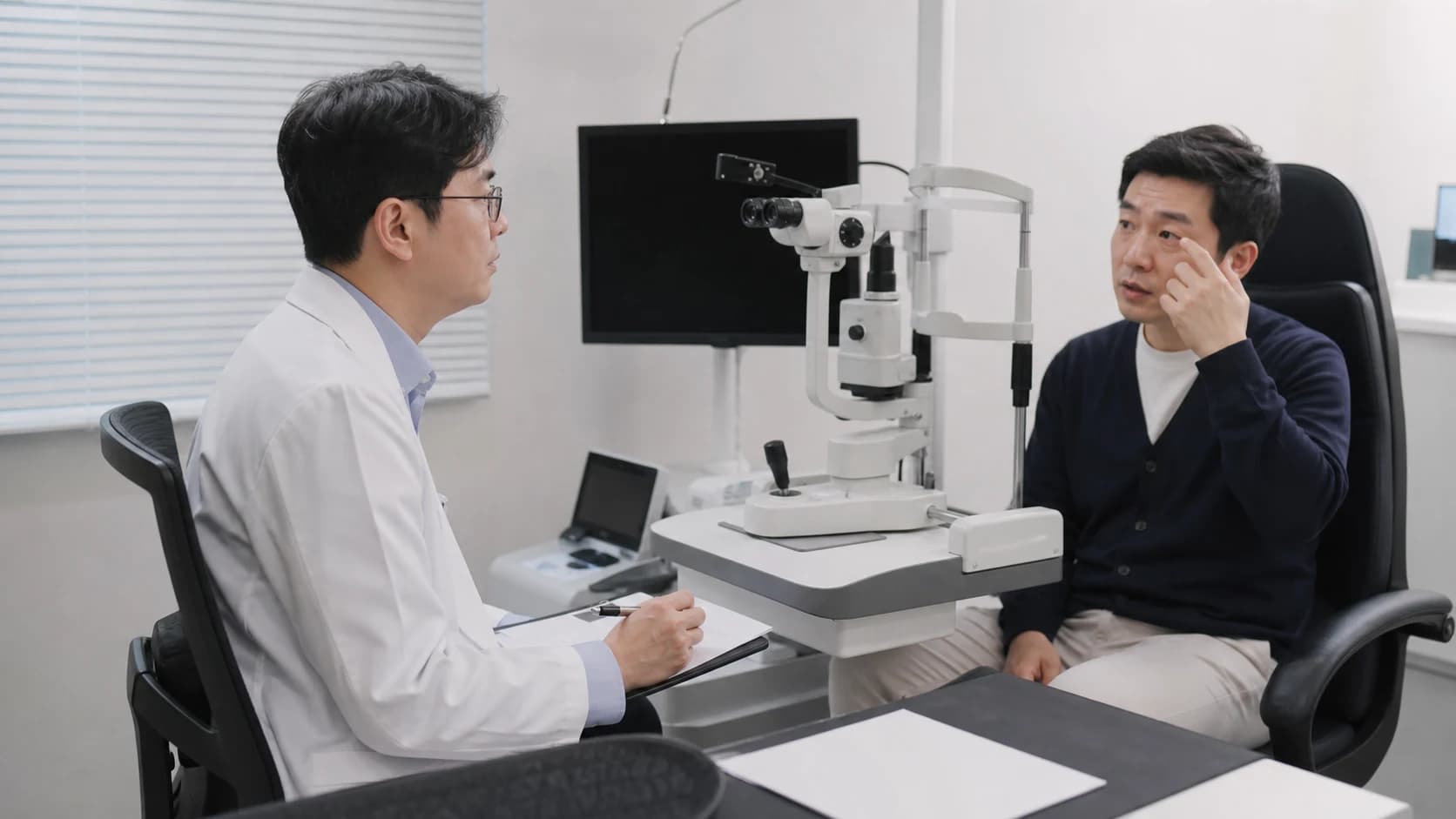 눈별 시력·굴절, 빛번짐·달무리 등 환자 증상, 운전·화면·정밀작업 영향을 같은 기준으로 추적하는 도해