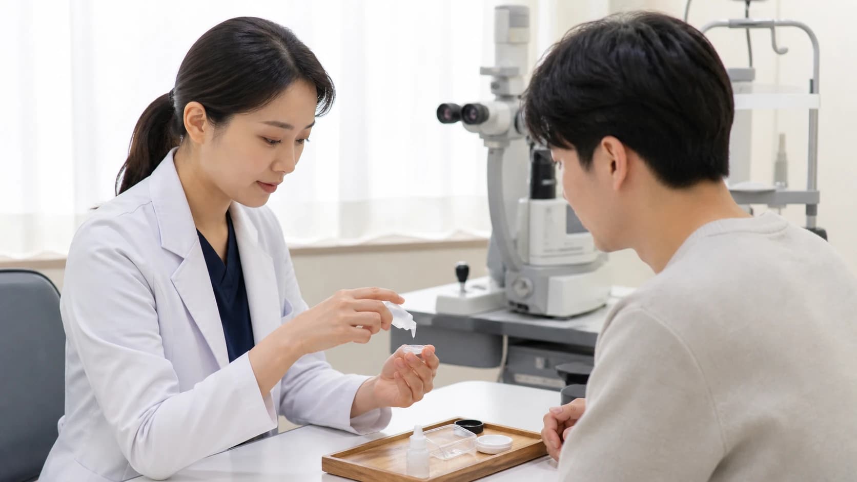 점안·보호·생활 제한·방문 지침의 적용 내용과 변경 이력, 누락·이상반응 대응을 버전별로 보존하는 도해
