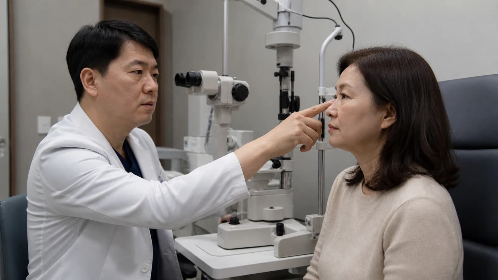각막 측정과 전체 굴절이 맞지 않을 때 수정체·연령·병력·외상·수술 이력 등 눈 안쪽 단서를 따로 평가하는 도해