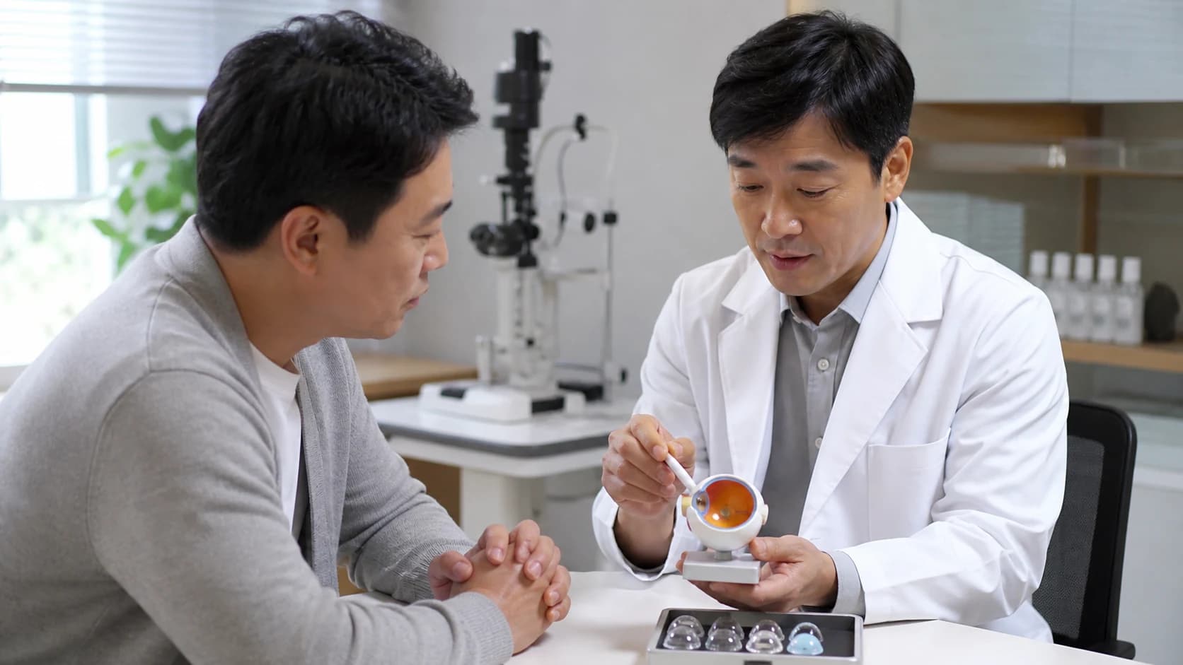 노안수술을 공식 술식 각막 또는 수정체 구조 적용 눈 거리 목표 양안 전략과 담당으로 나누는 도해