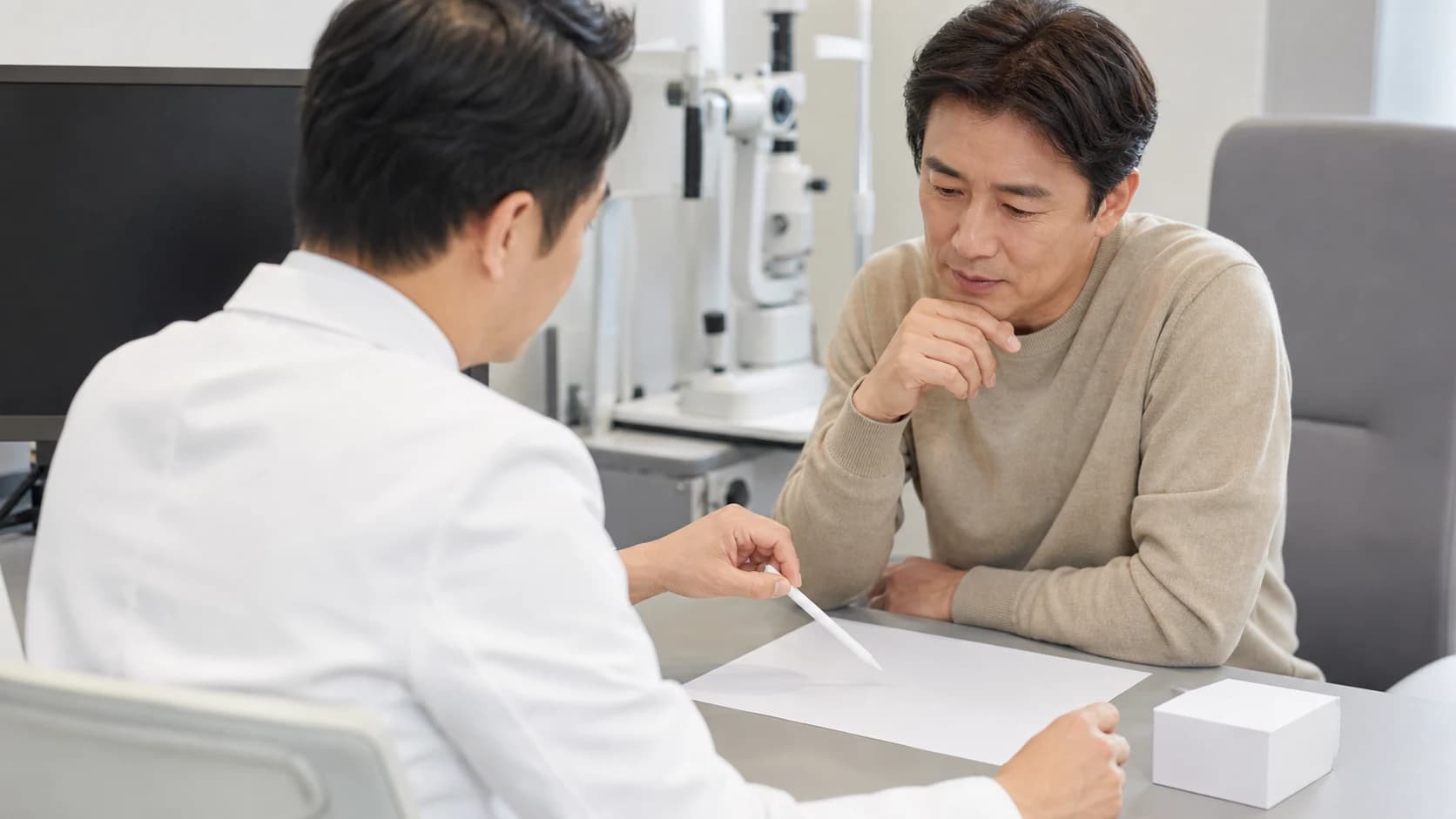 노안 선택의 신체 변화 광학 적응 관리 부담 미래 선택지 되돌림을 나누는 정보 도해