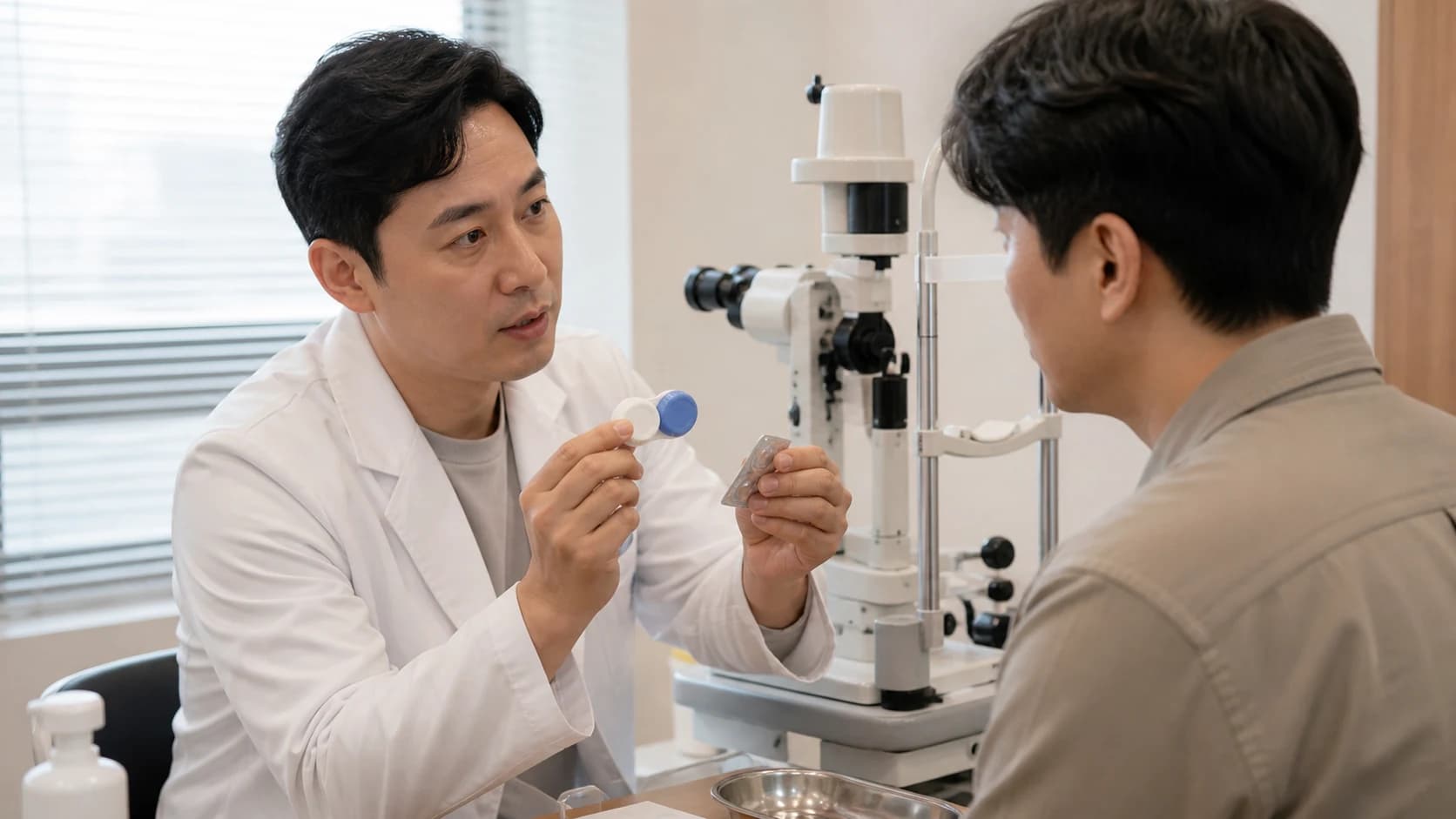 렌즈 종류 마지막 착용 반복 측정 일치와 불일치 시 재측정 관리 보류를 연결하는 정보 도해