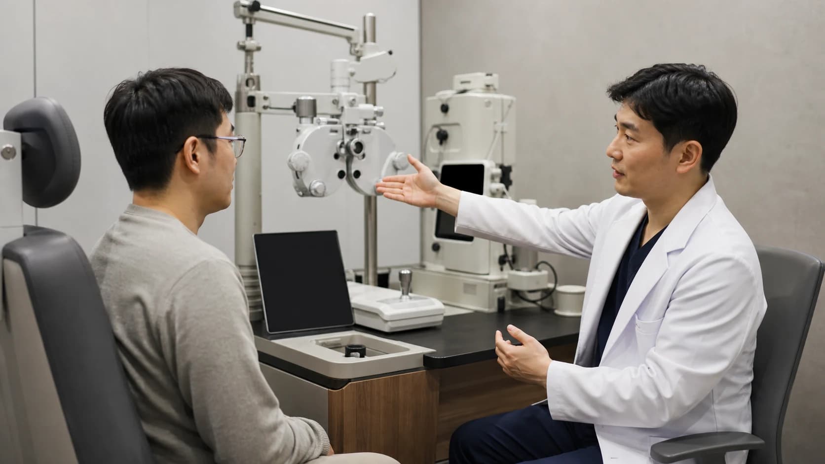 눈별 검사 결과가 술식 반영 재측정 추가검사 다른 교정수단 또는 보류로 이어지는 정보 도해