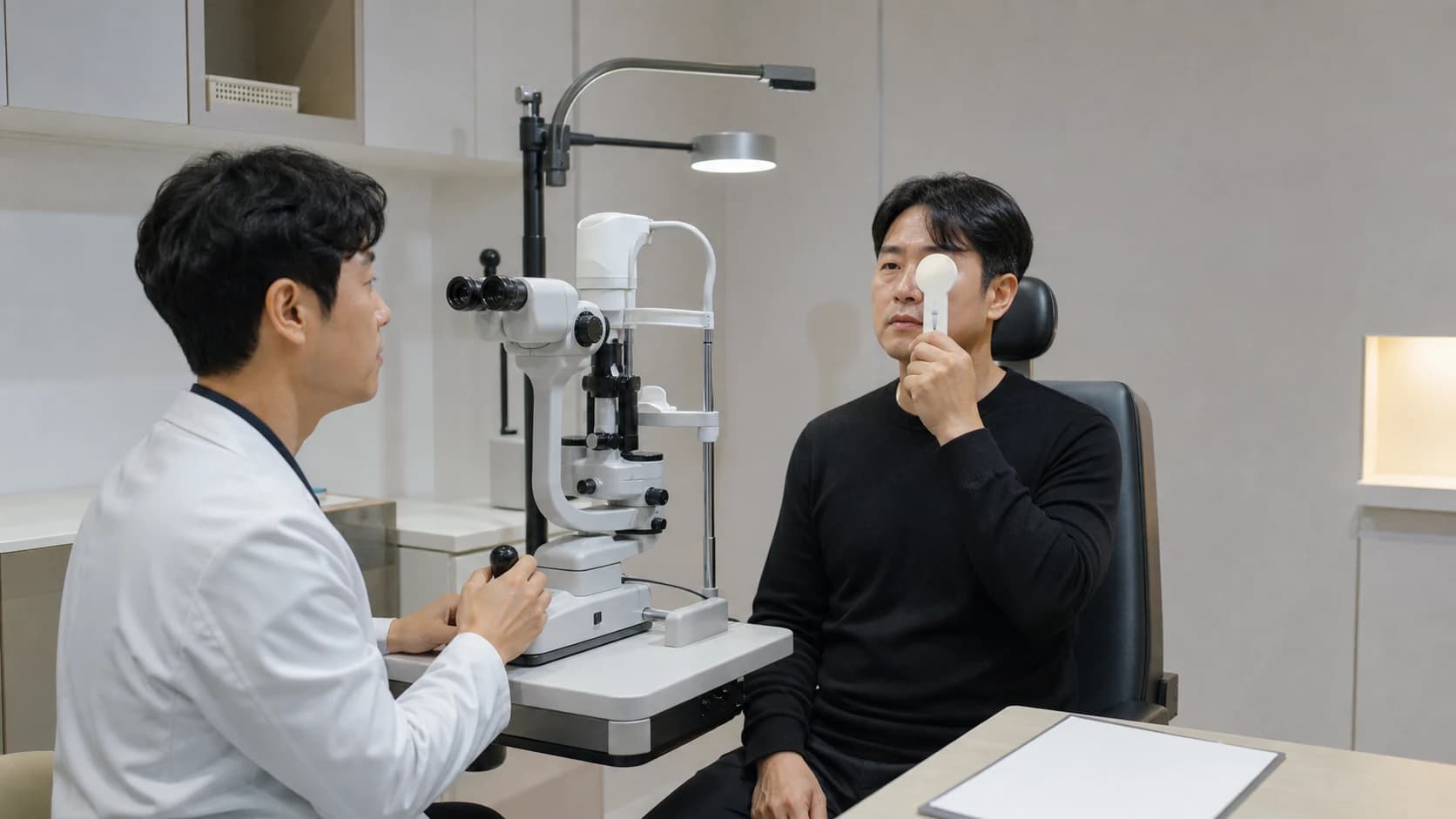 모노비전 시험의 거리 조명 과업 양안 균형과 불확실할 때 반복 조정 중단 조건을 설명하는 정보 도해