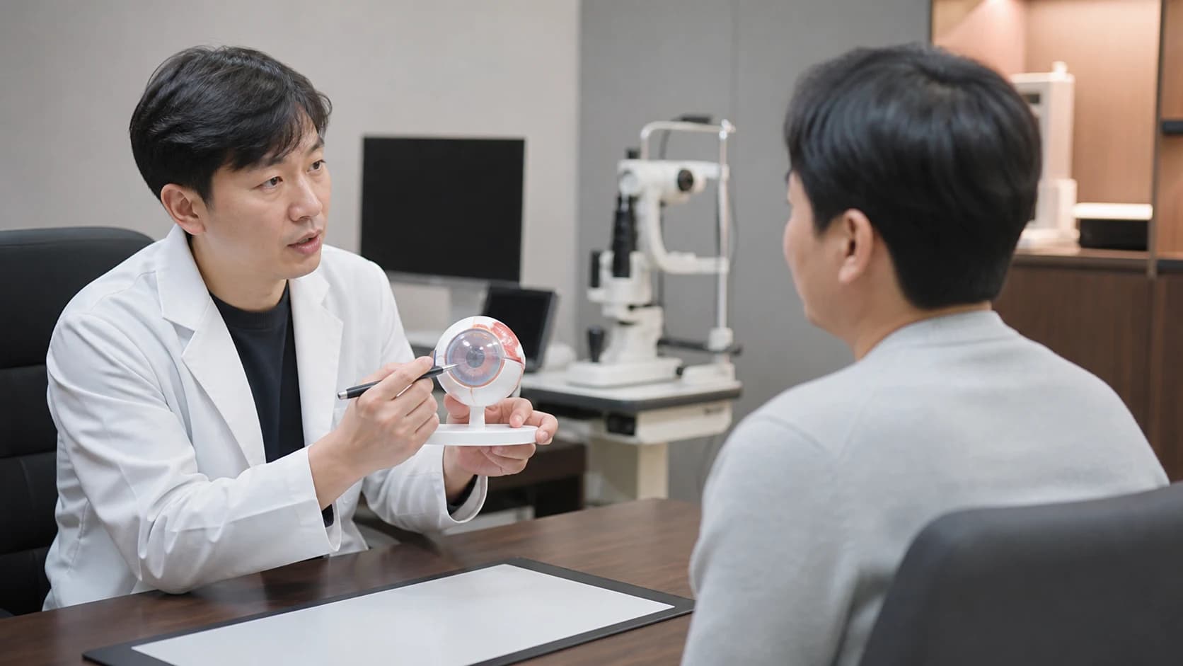 노안 교정의 비수술 각막 수정체 경로와 동의서상 방법 및 눈별 목표를 구분하는 정보 도해