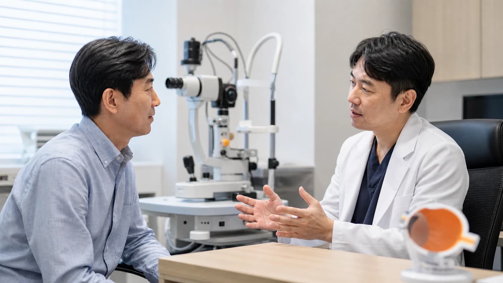 오른눈 왼눈 굴절 교정시력 눈표면 수정체 후안부 과거 수술과 기존 보조도구를 복원하는 정보 도해