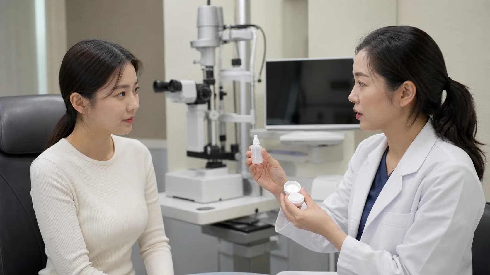 렌즈 종류 적용 눈 마지막 착용 시각 사용 양상과 검사 재검 일정 판단을 알리는 정보 도해