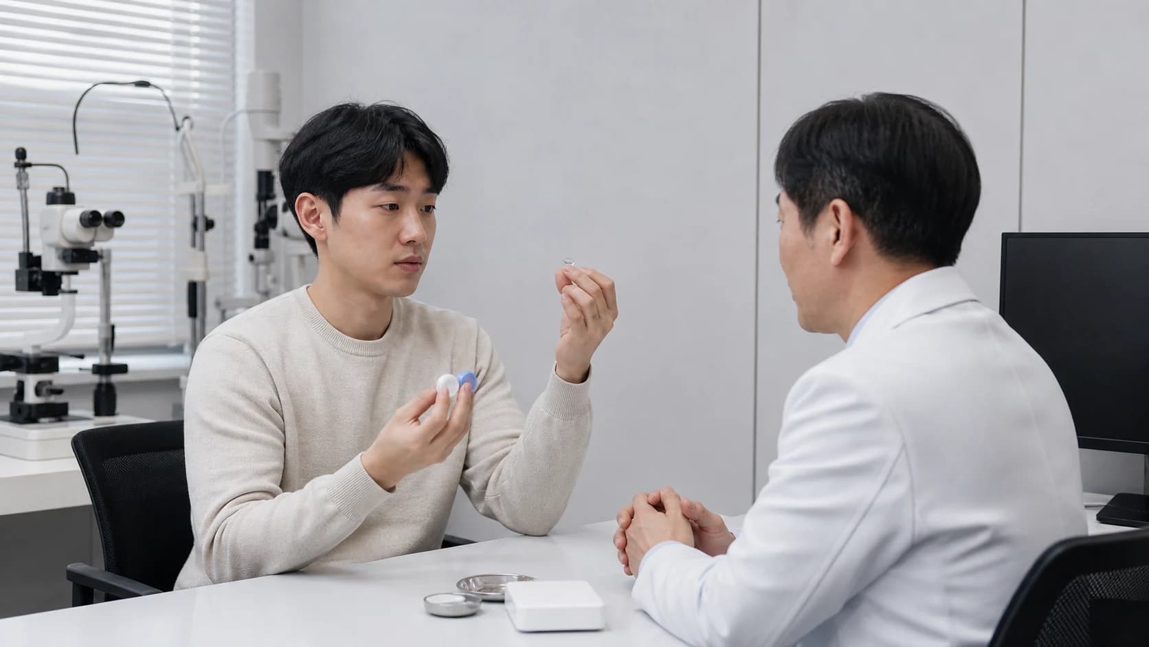 보호렌즈와 수면 보호도구의 빠짐 접힘 위치 이상 오염 파손을 자가 조정 전 보고하는 정보 도해