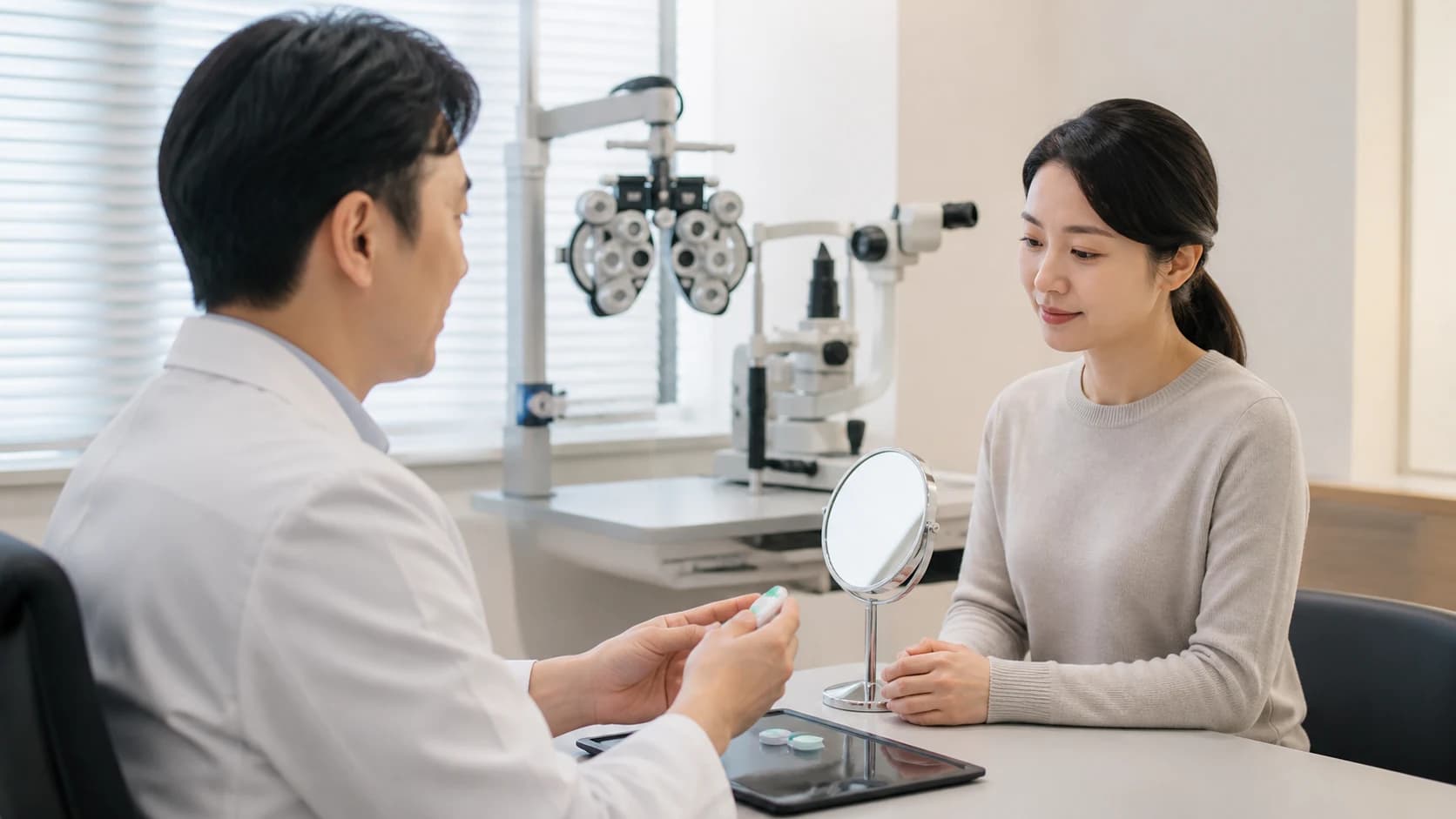 렌즈 도수 눈과 전신 상태를 알려 측정값을 판단에 쓸 수 있는 조건을 확인하는 정보 도해