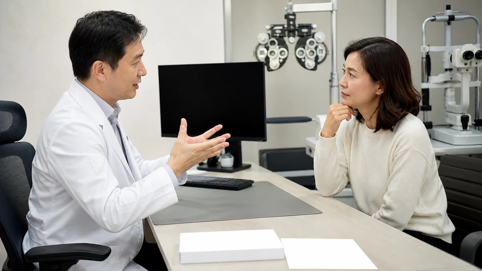 노안 수술 적합 판단을 확인된 관찰 임상 해석 환자의 생활 목표와 위험 선호로 분리하는 정보 도해