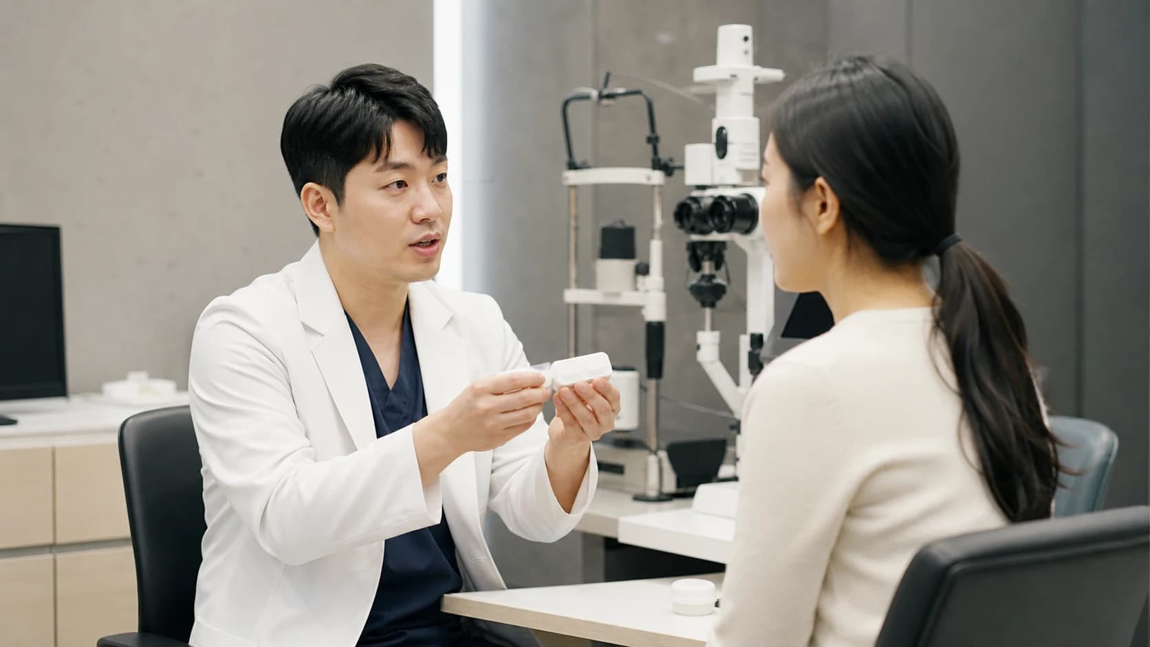 라섹 경과 진료의 날짜 방문 목적 확인 항목과 예약 전 새 악화 통증 시력 시야 보호렌즈 처방 문제 연락 조건을 관리하는 정보 도해