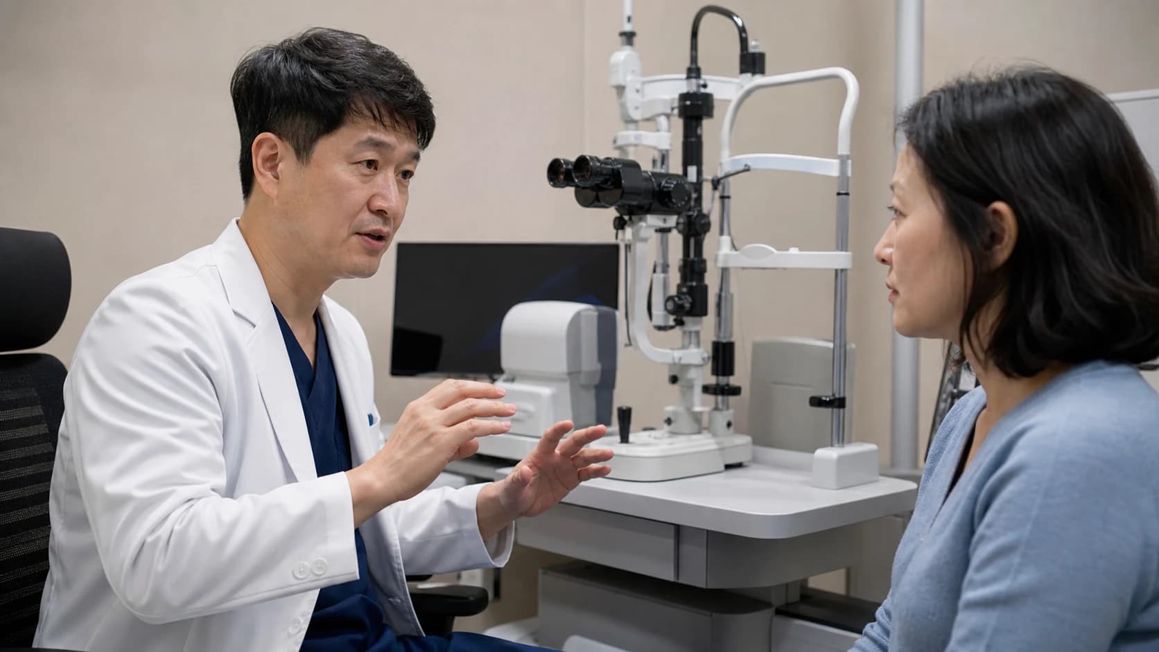 노안 교정 예상 밖 결과의 회복 눈표면 잔여 도수 양안 적응 렌즈 망막 시신경 원인을 재평가하고 관찰 보완 치료 의뢰하는 정보 도해