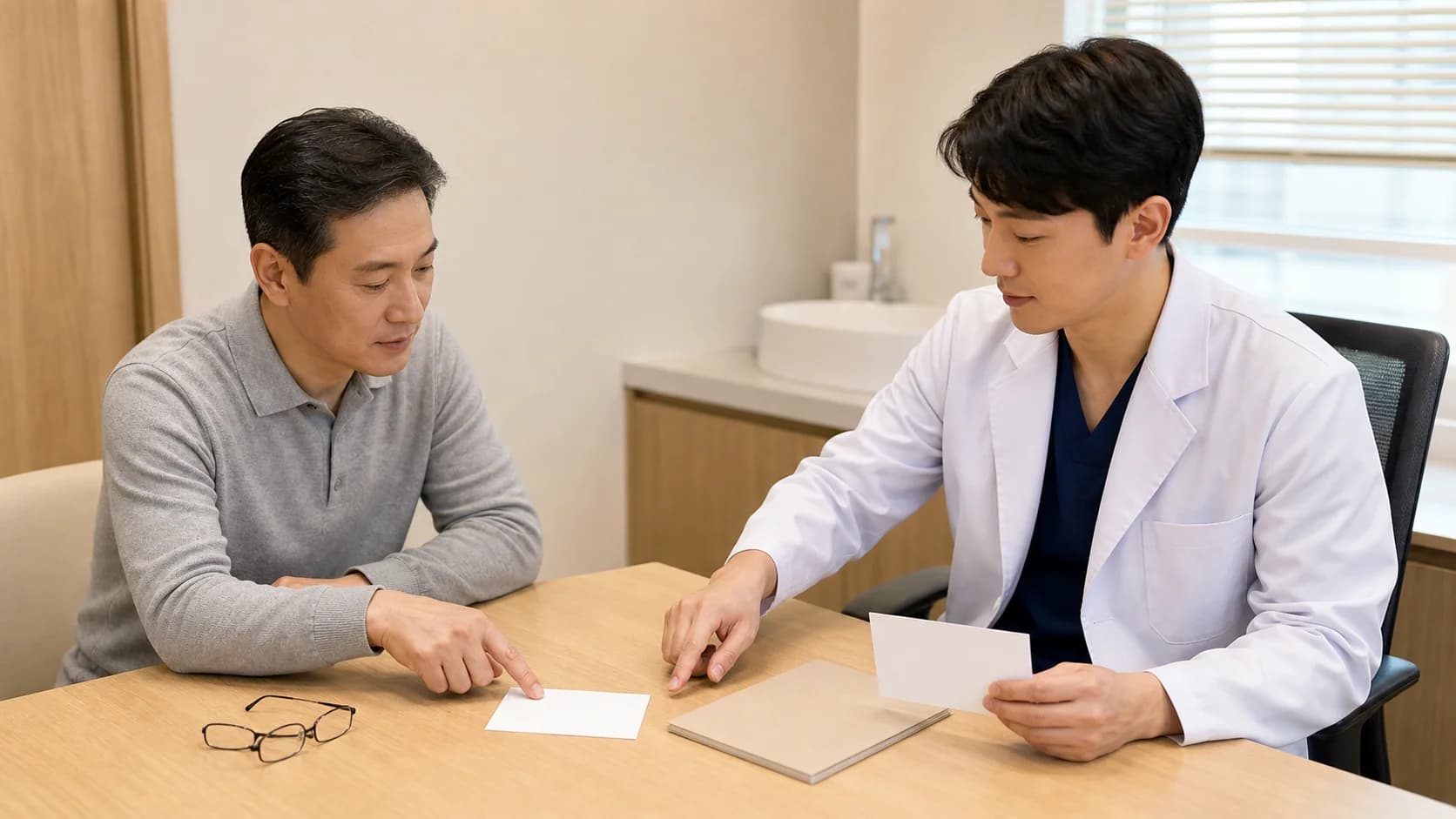 오해가 생긴 설명 자료를 바꾸고 환자와 다시 확인하는 장면
