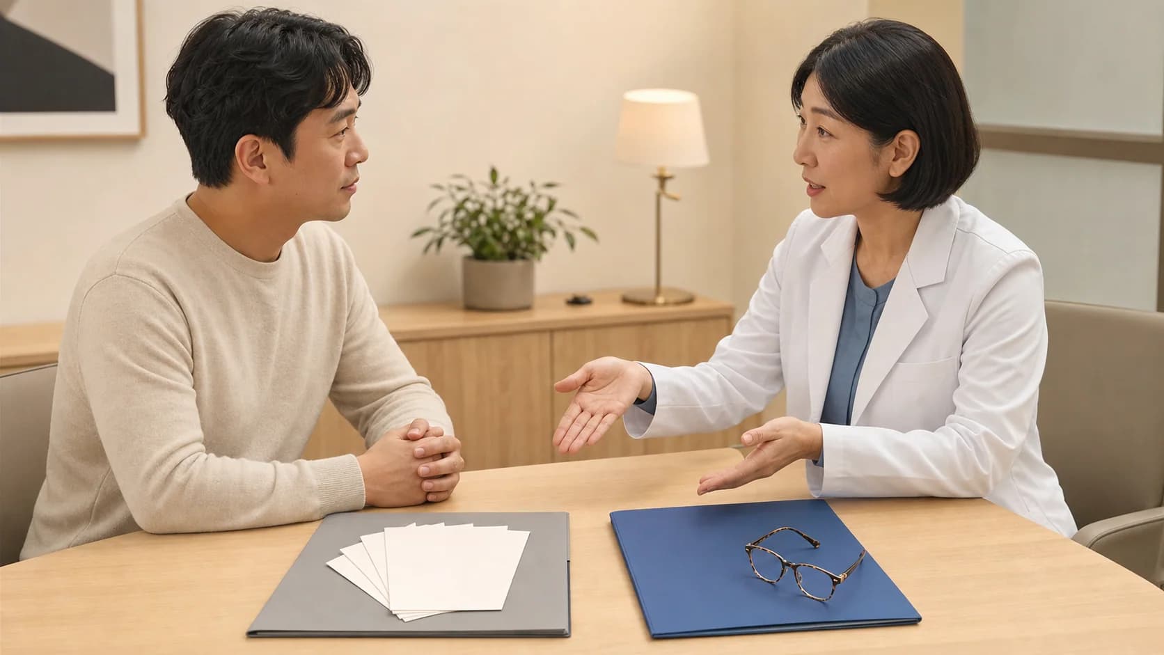 일반 트렌드 자료와 환자별 판단 자료를 별도 원장으로 두고 상담하는 장면
