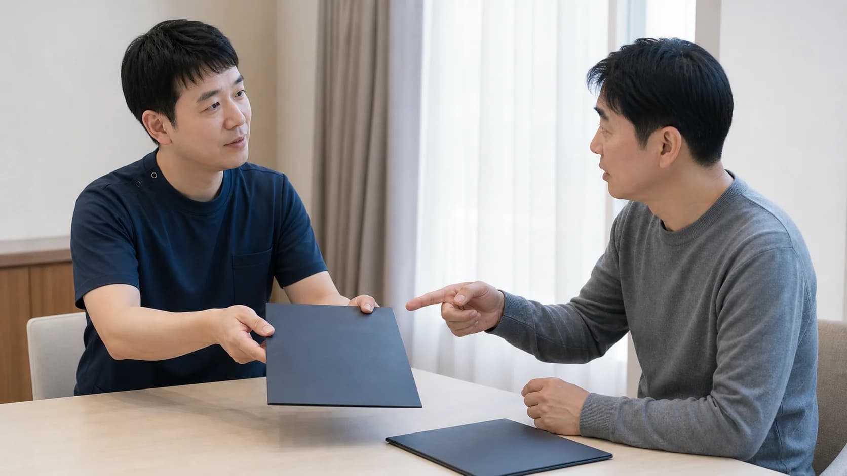결과 자료를 돌려받고 별도 후속 경로 자료를 가리키며 질문하는 장면