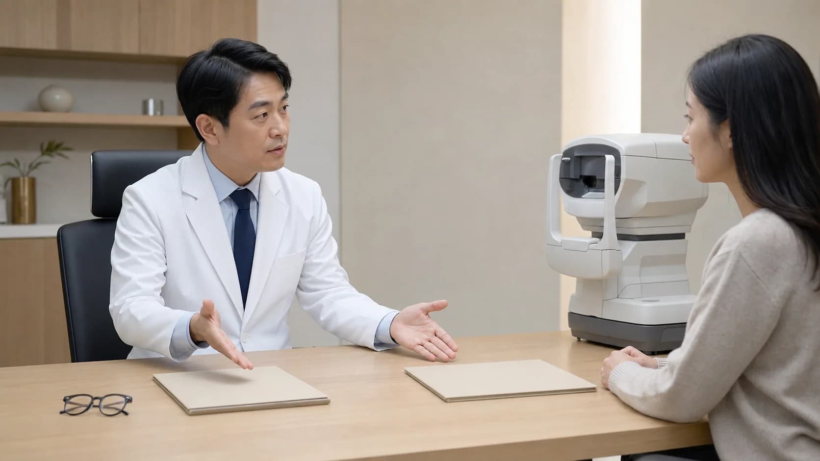 일반 굴절 확인 자료와 각막 형태 평가 자료를 서로 분리해 설명하는 상담