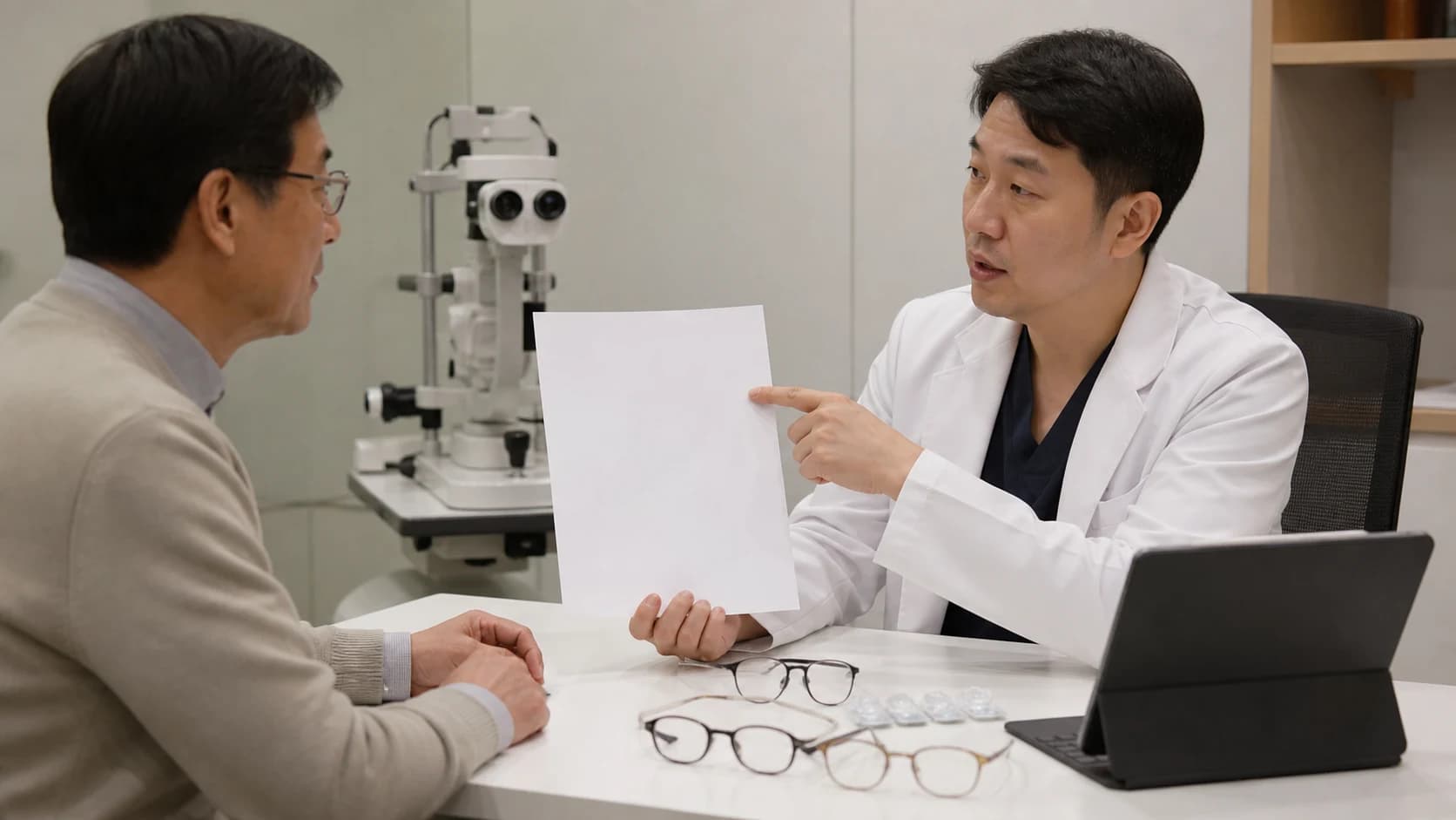 독서안경·누진안경·다초점 콘택트렌즈·모노비전 상담의 거리별 절충 카드